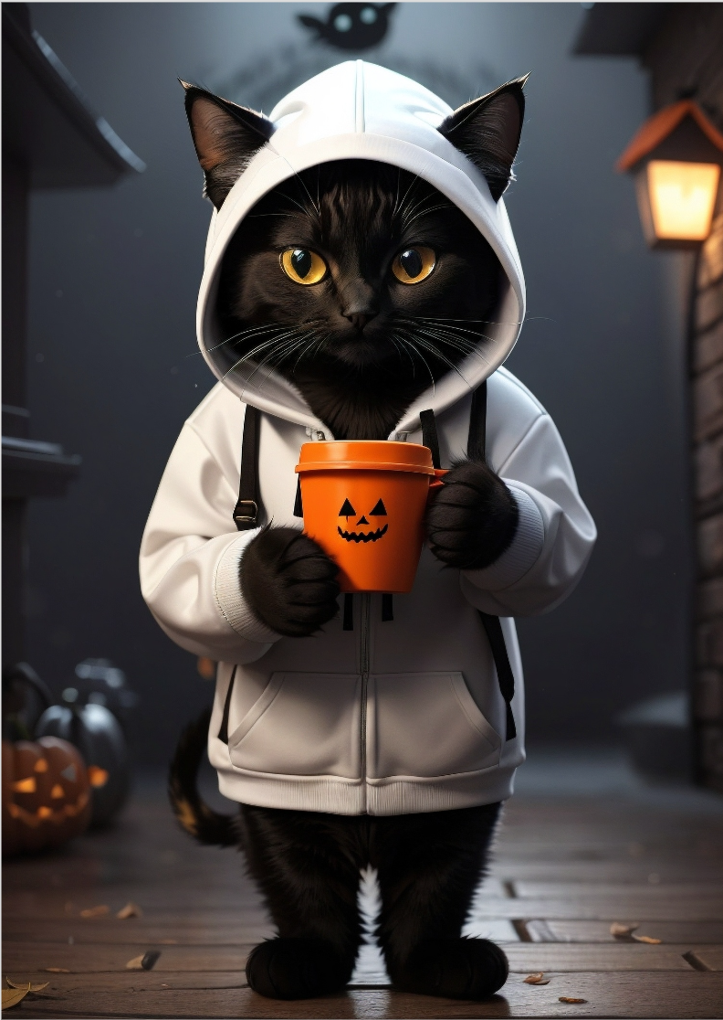 Pôster gatinho tomando café