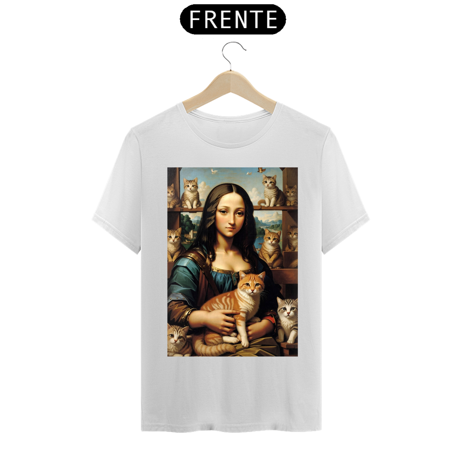 Camiseta mona lisa rainha dos gatos
