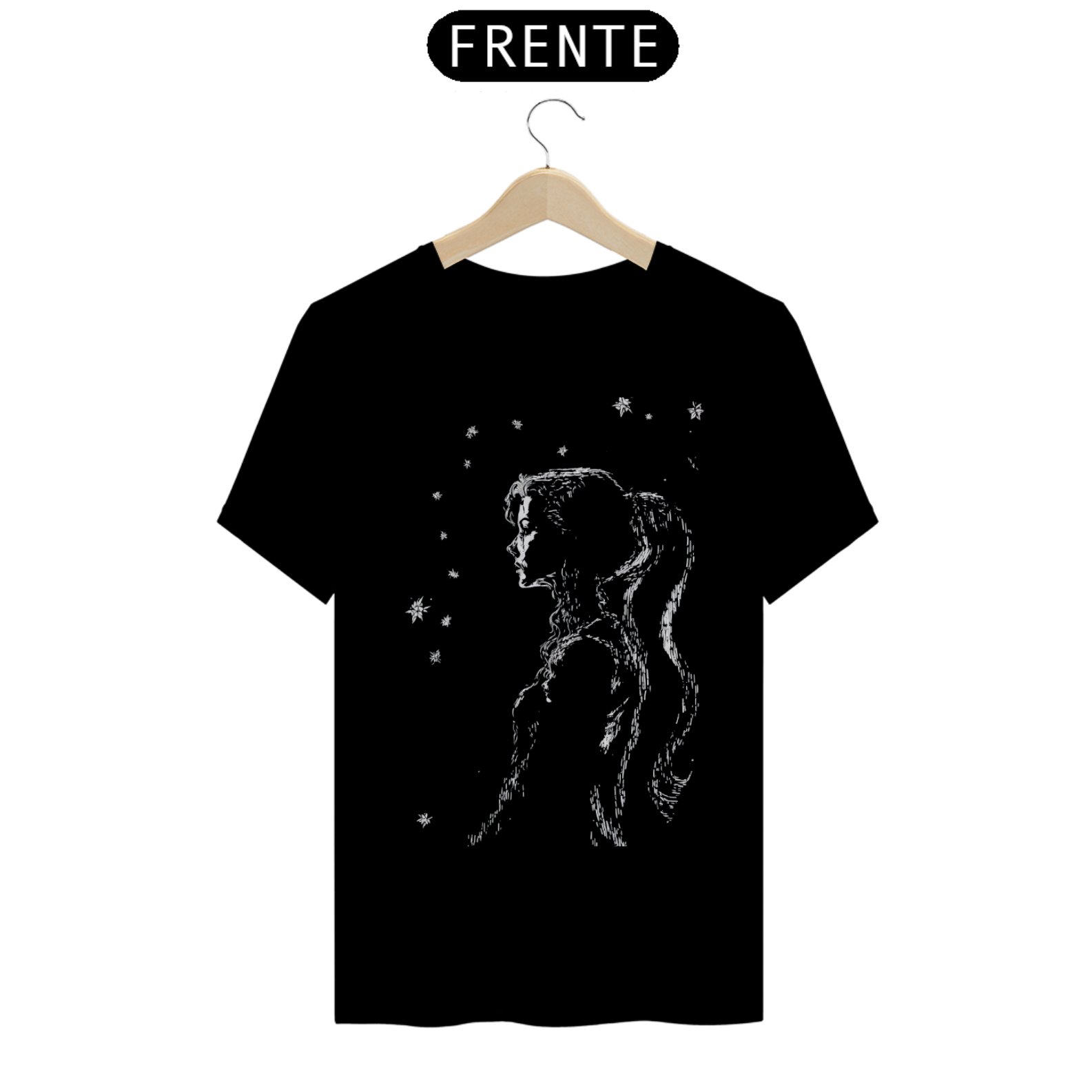 Camiseta menina no céu estrelado