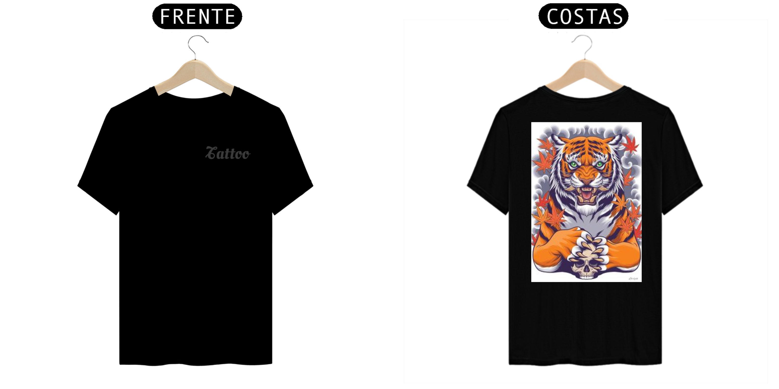 Camiseta Masculina - Tattoo Tigre com Caveira
