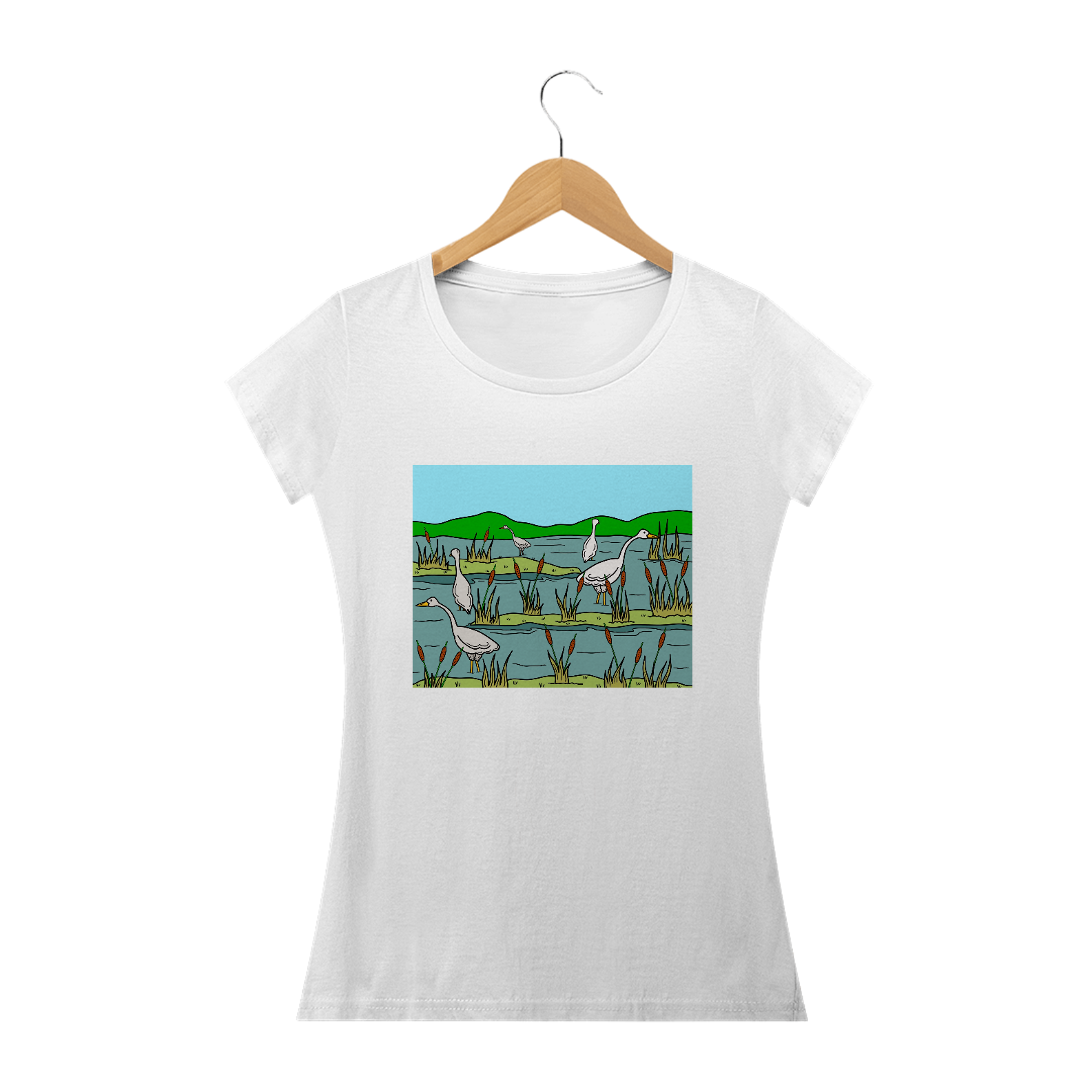 Camiseta Feminina Ganso Pescando