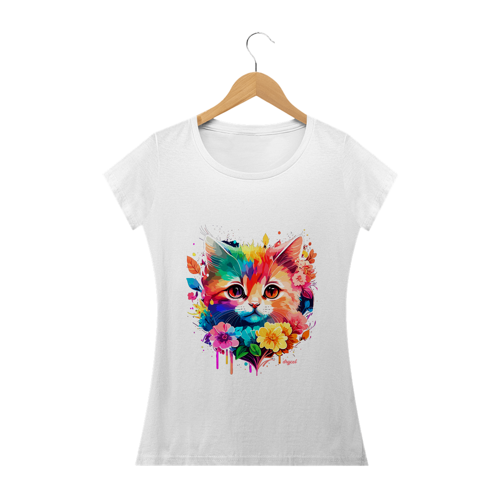 Camiseta T-shirt Feminina Gatinho colorido