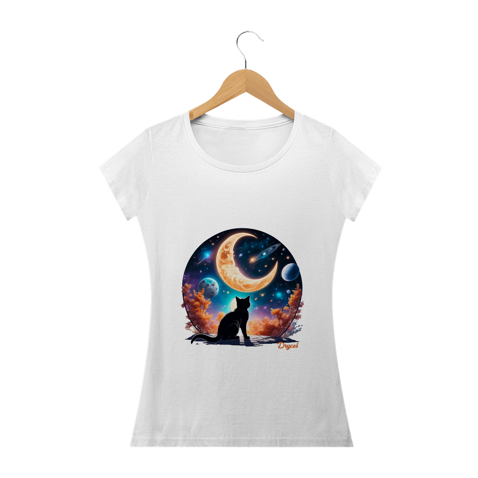 Camiseta T-shirt Feminina Gato e Lua