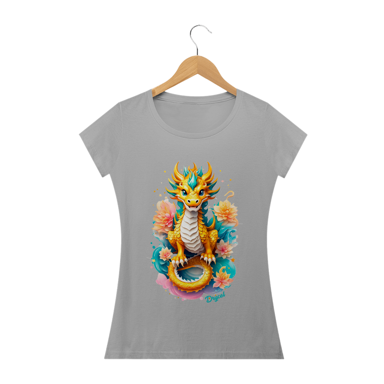 Camiseta T-shirt Feminina Dragão Dourado