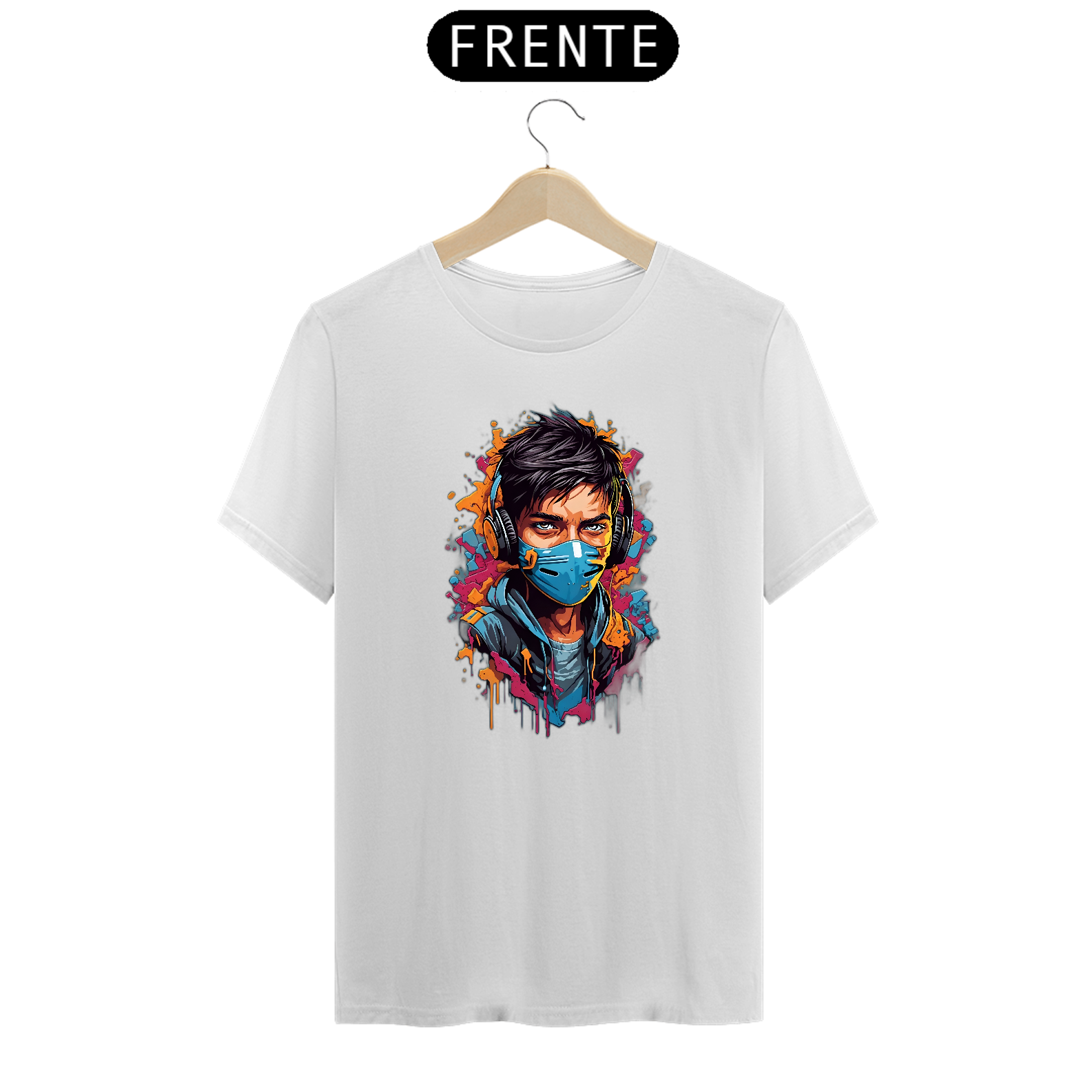 Camiseta garoto com máscara e headphone