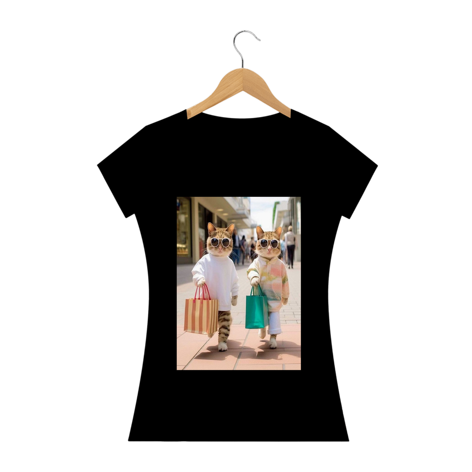 Camiseta Feminina Gatos Fazendo Compras