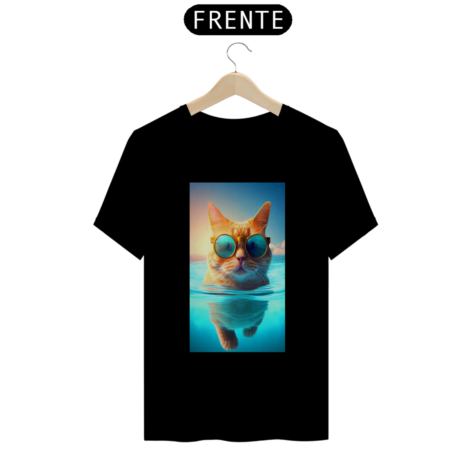 Camiseta Masculina Gato De Óculos Nadando