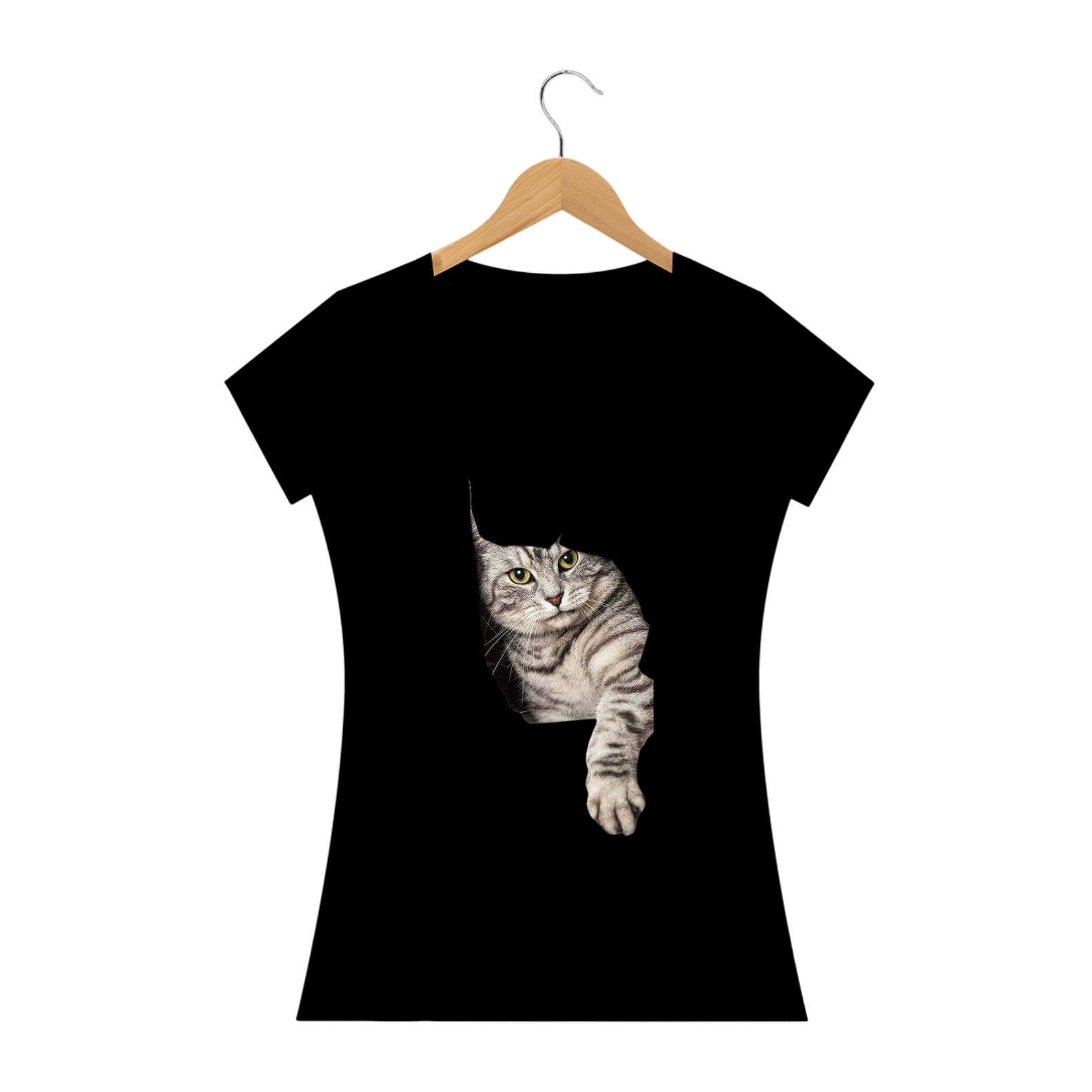 Camiseta Feminina Gato na Parede