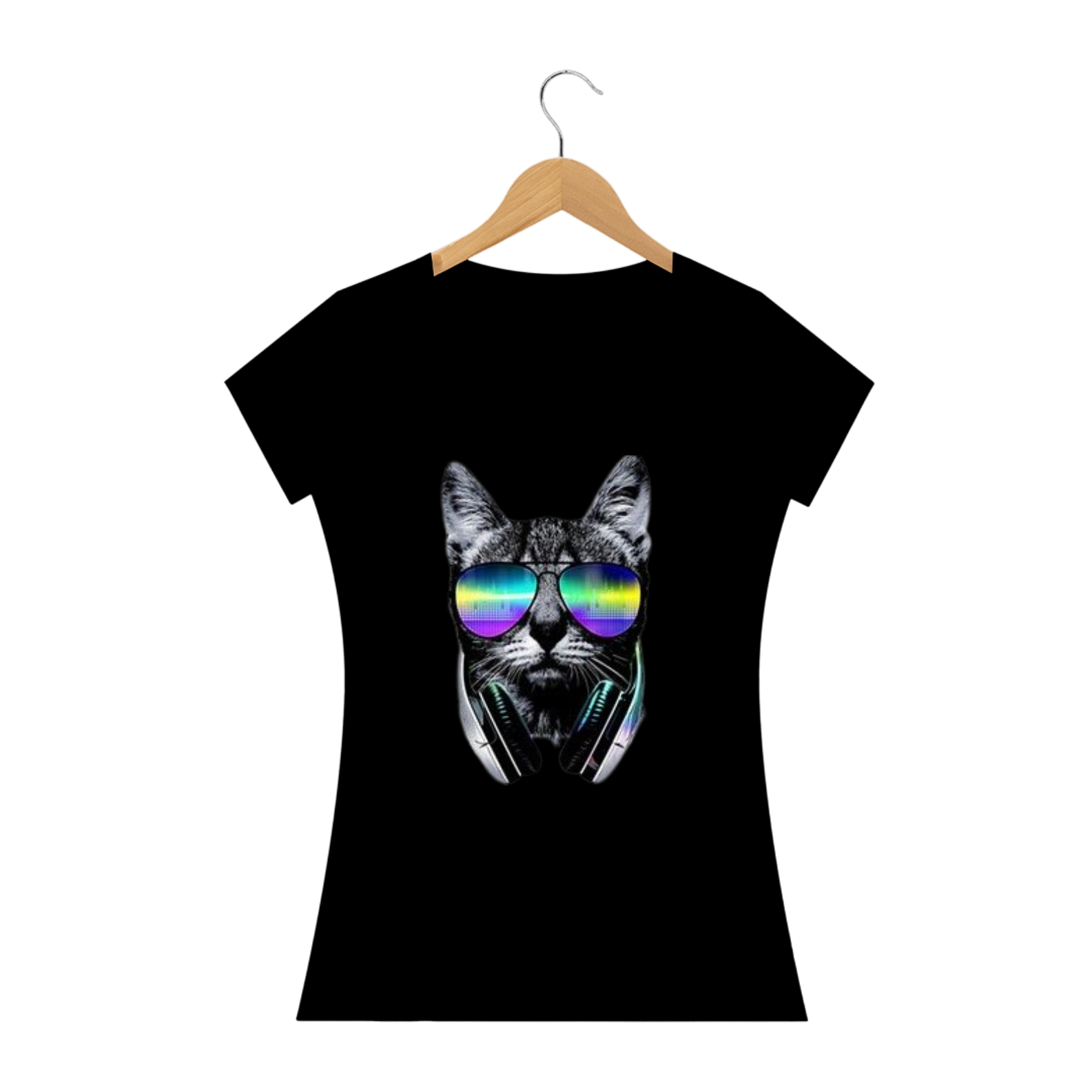 Camiseta Gato Óculos Colorido