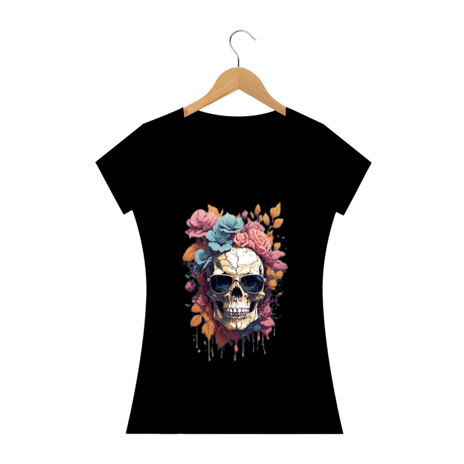 Camiseta Feminina Caveira Com Flores