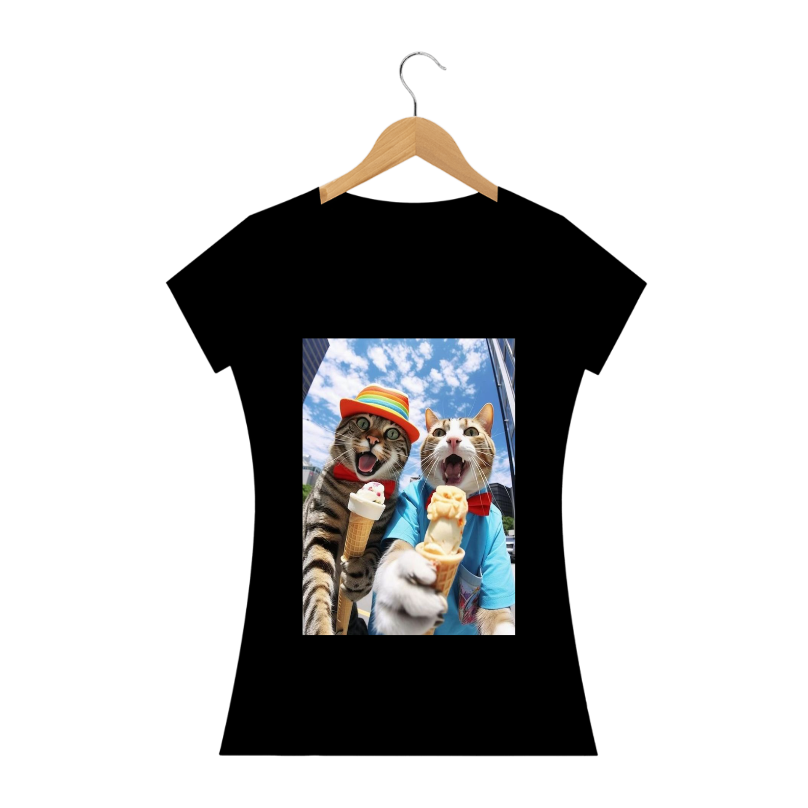 Camiseta Feminina Gatos com Sorvete