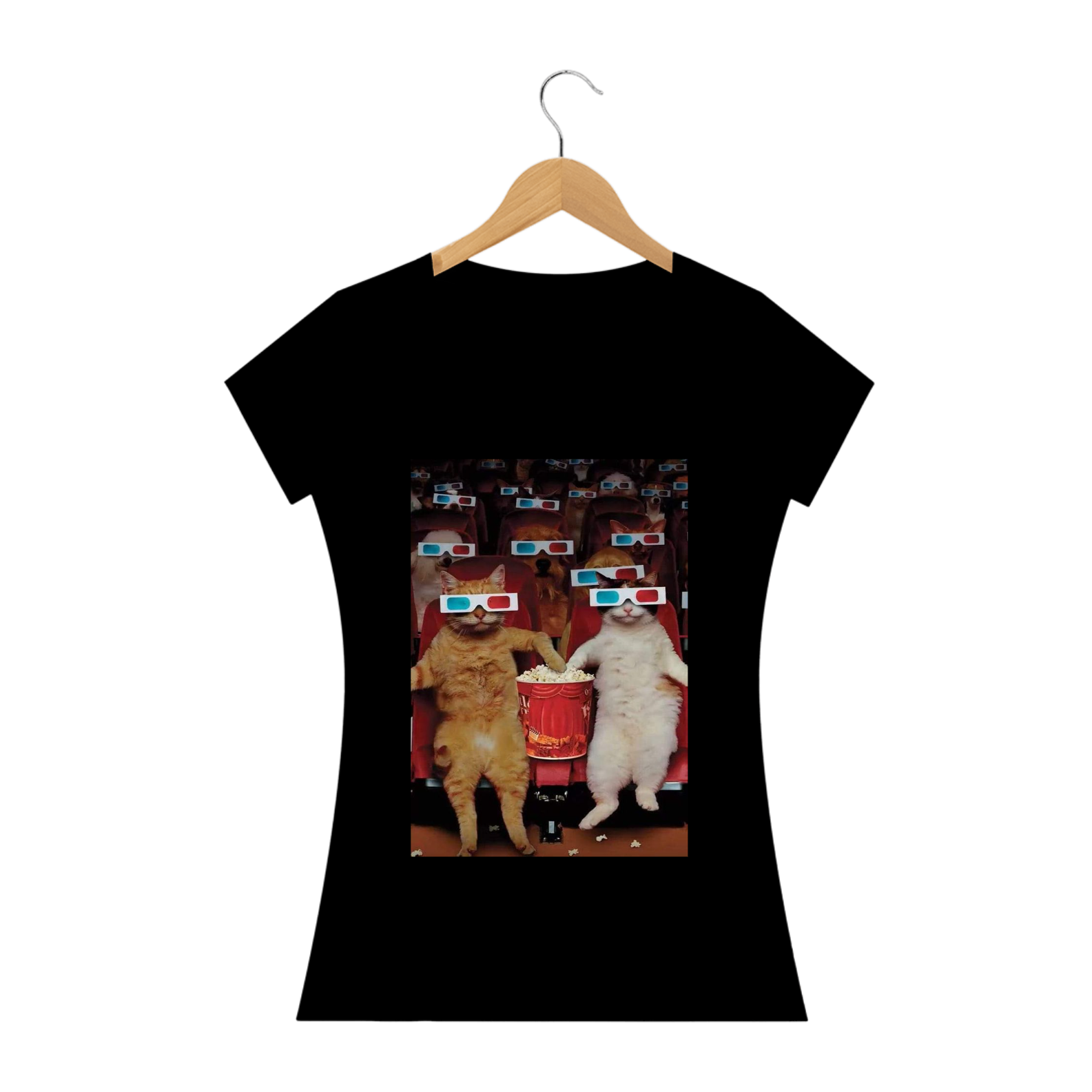 Camiseta Feminina Gatos com Óculos 3D