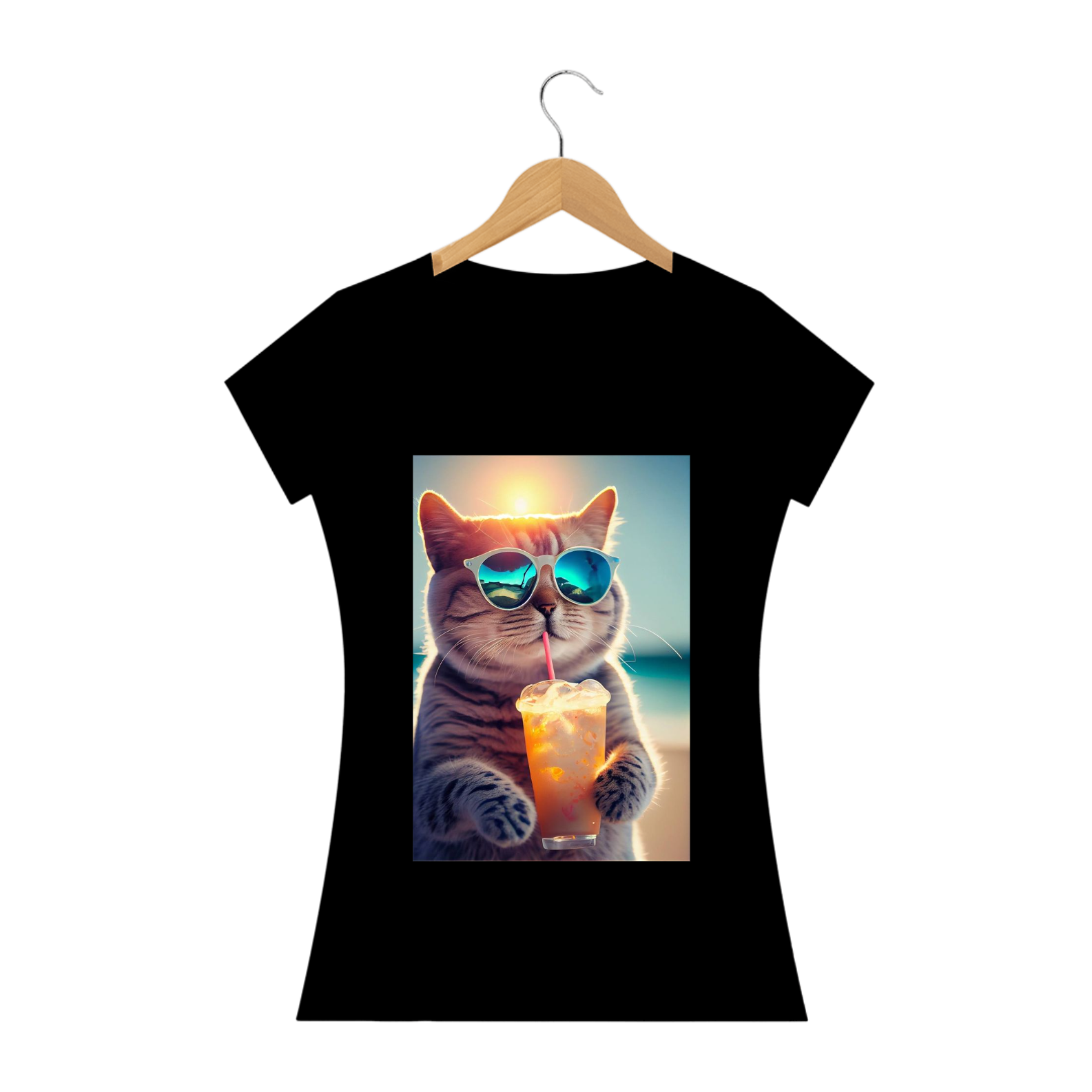 Gato Com Óculos de Sol Tomando Suco