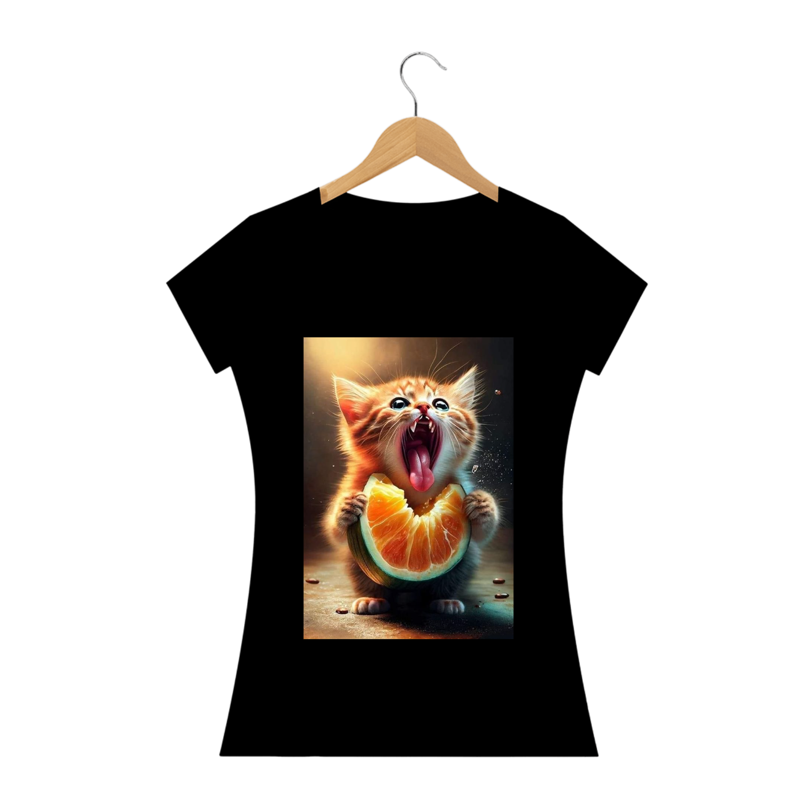 Camiseta Feminina Gato com Laranja