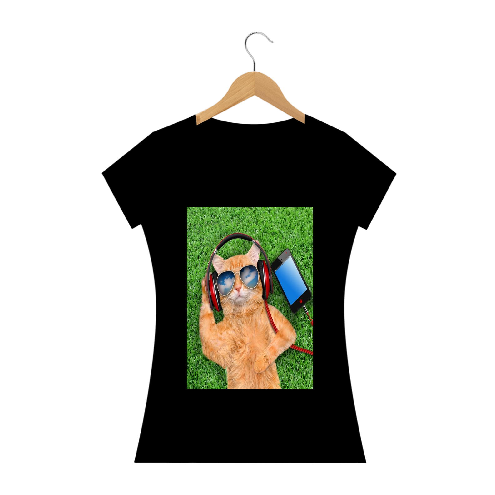 Camiseta Gato Com Óculos e Fone