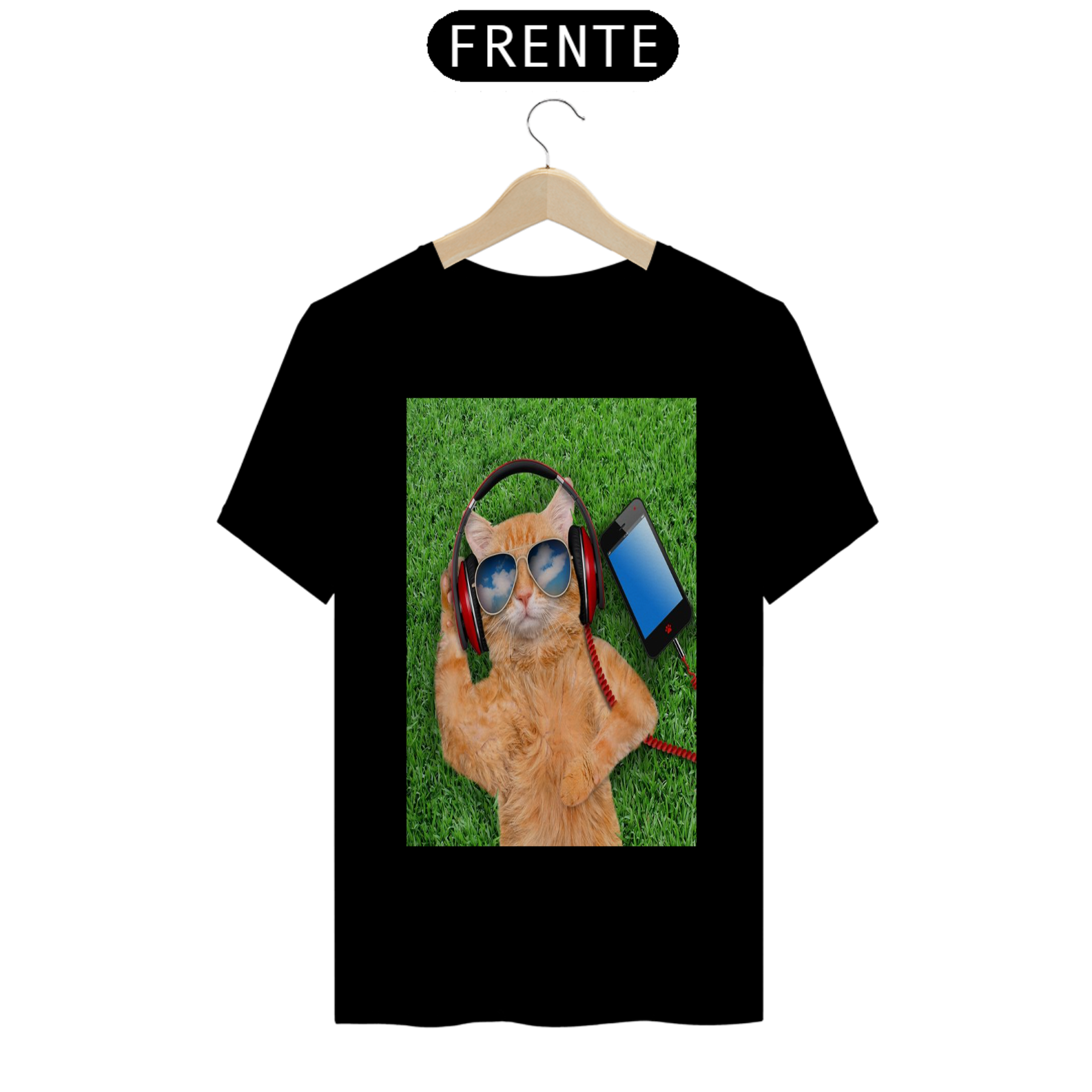 Camiseta Gato na Grama com Fone