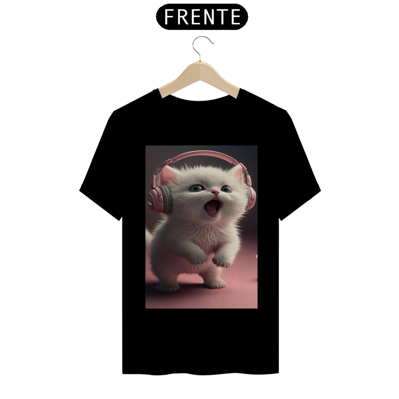 Gato Branco Fone Rosa