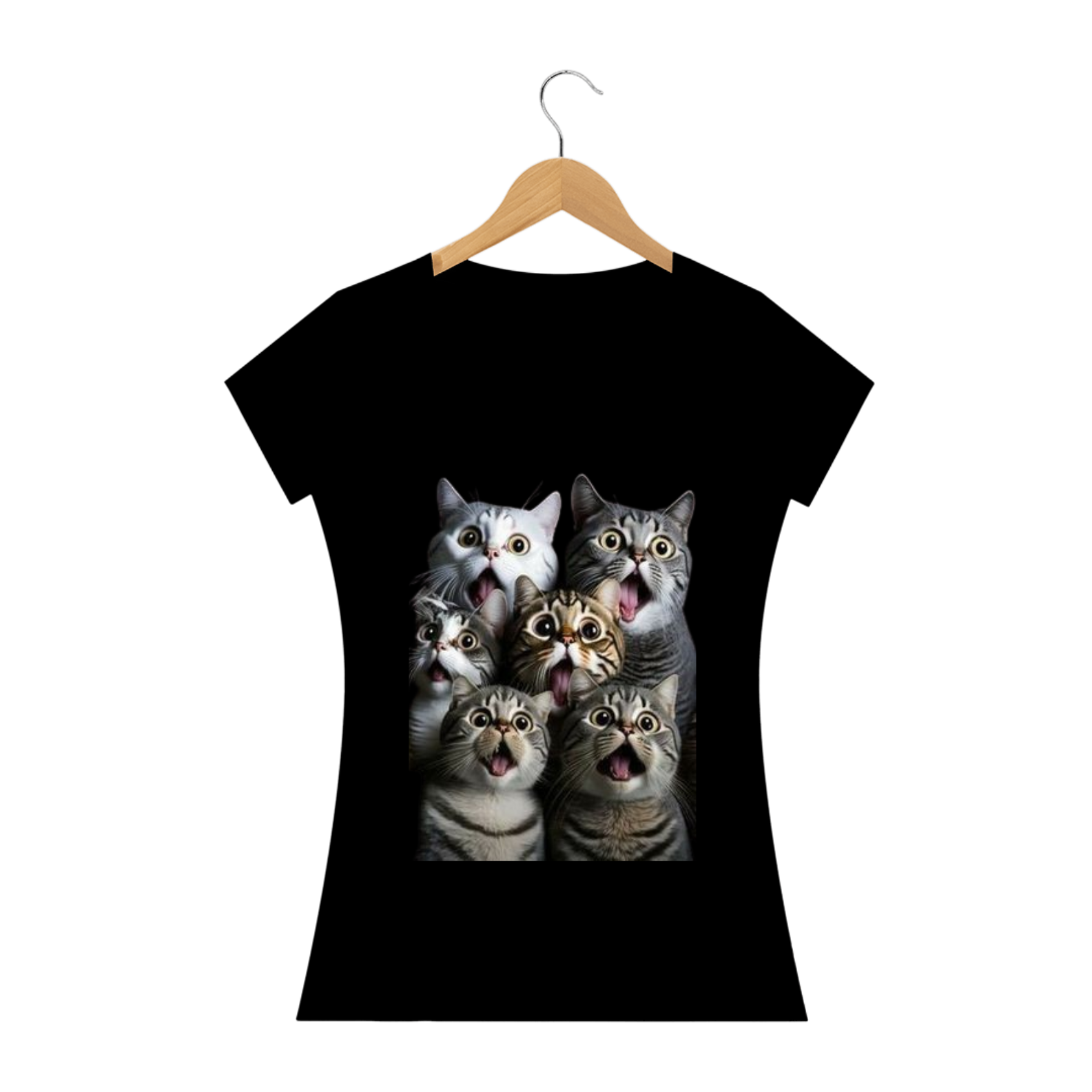 Camiseta Femininina Gatos Assustados