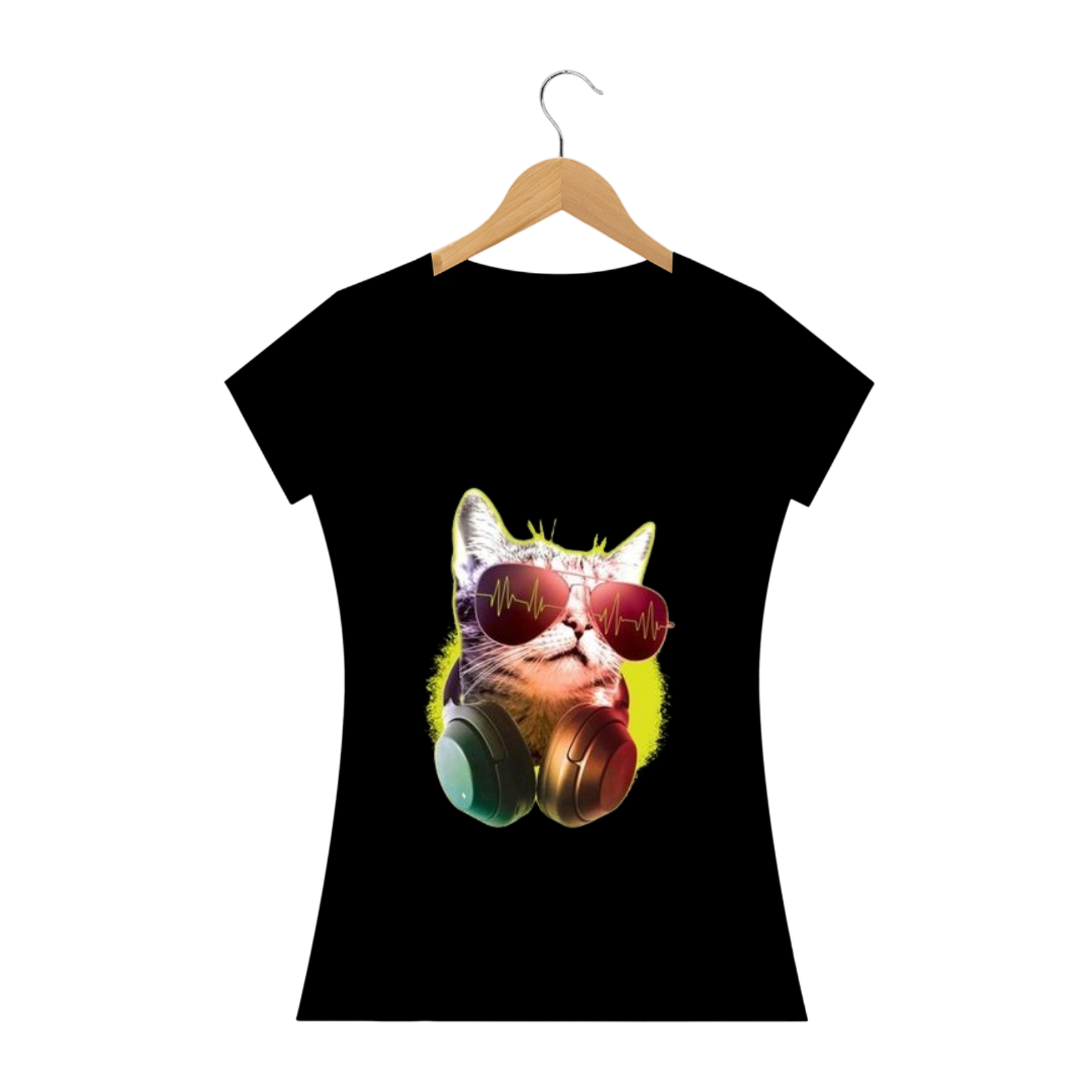 Camiseta Gato com Óculos Escuros e Fone