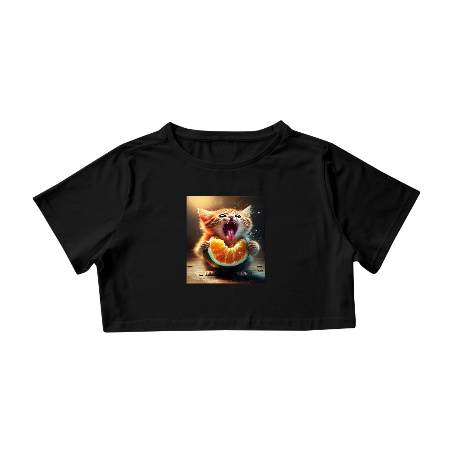 Camiseta Cropped Gato Com Laranja