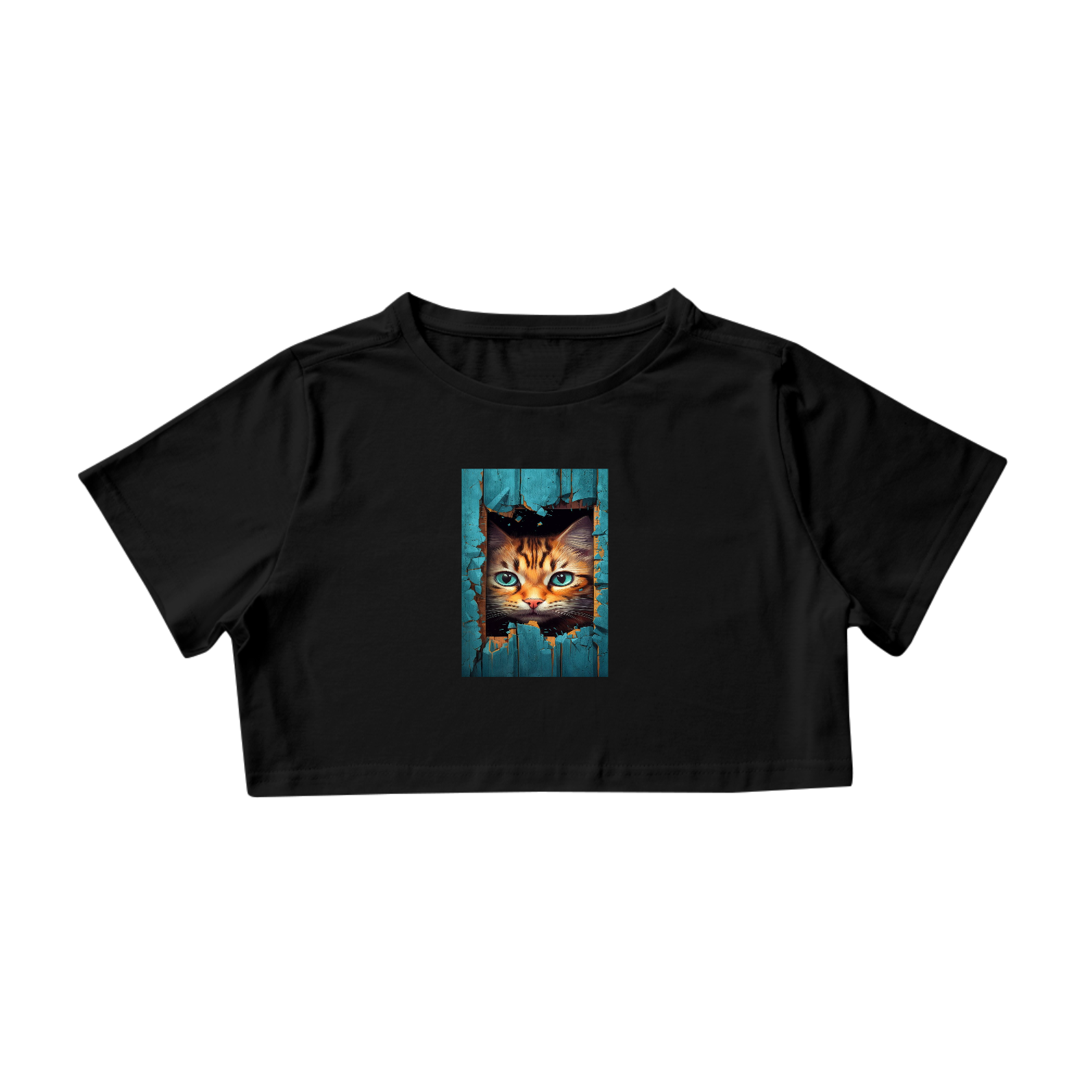 Camiseta Cropped Gato na Cerca Verde