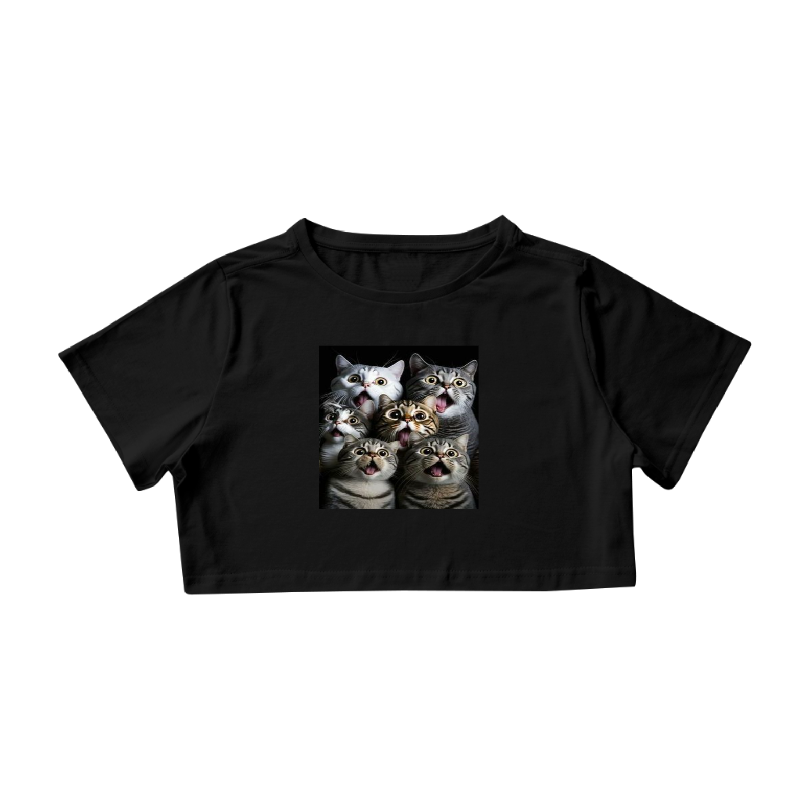 Camiseta Cropped Gatos Assustados