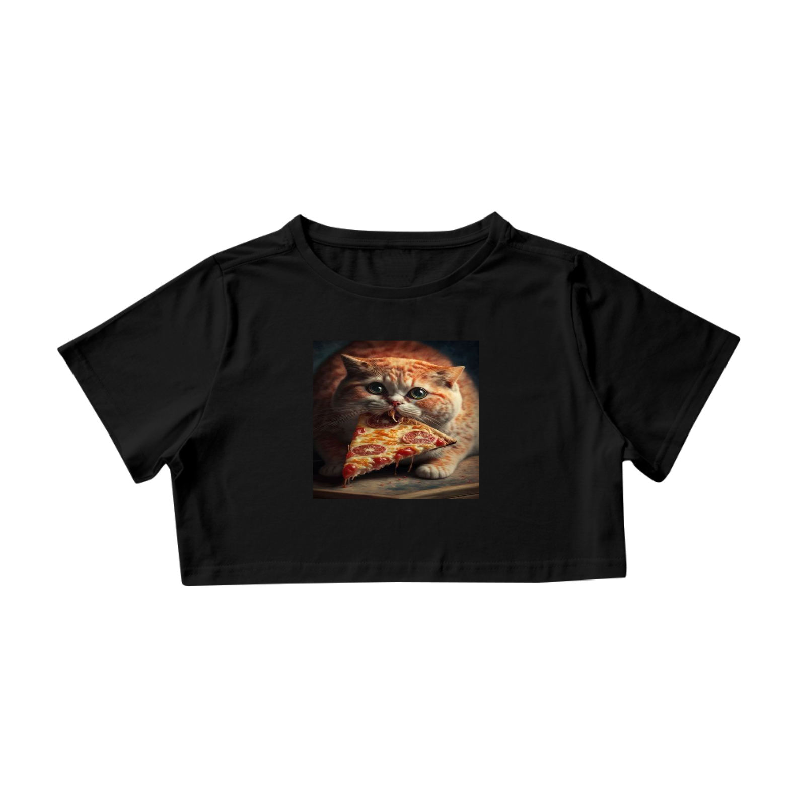 Camiseta Cropped Gato Comendo Pizza Pizza