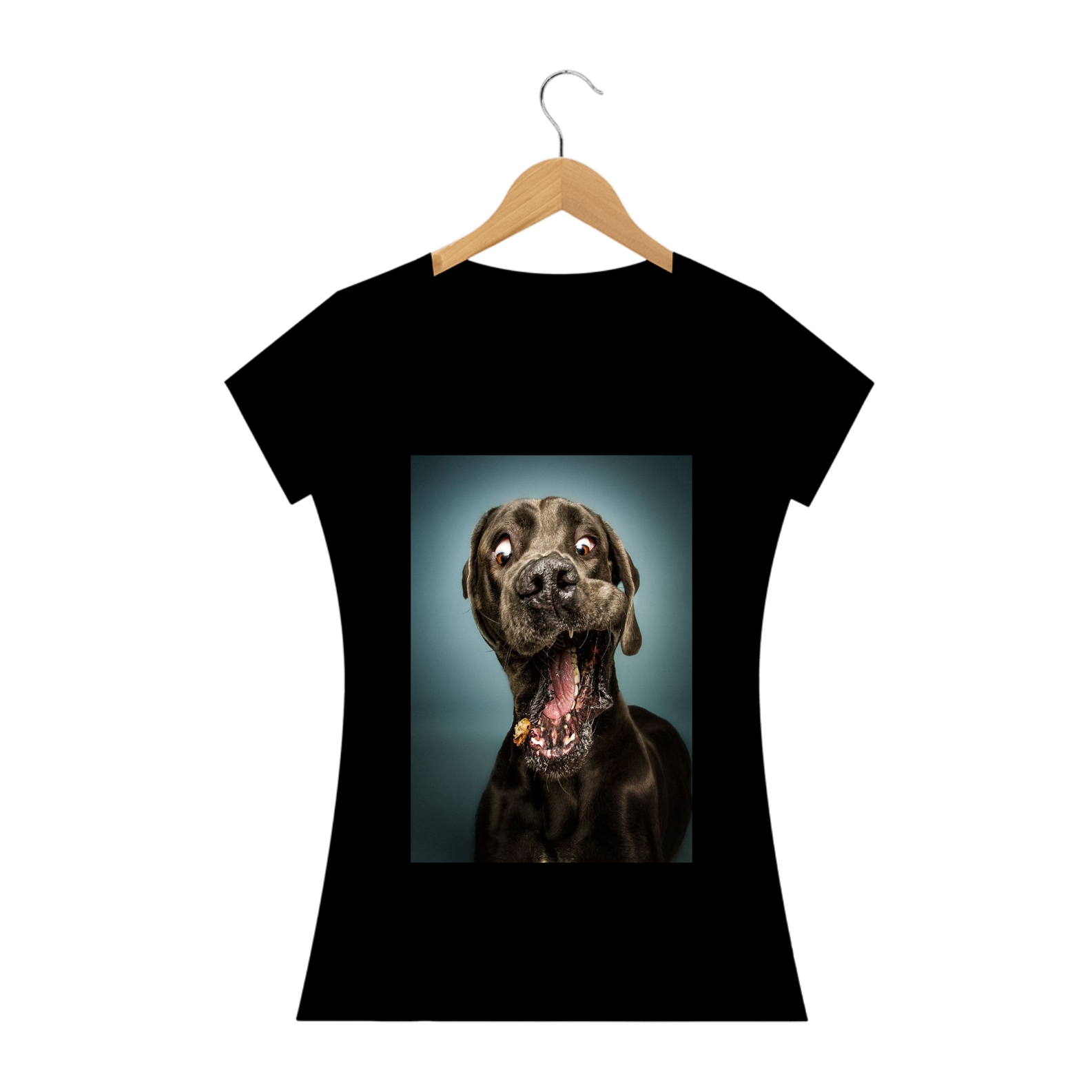 Camiseta cachorro com a boca aberta
