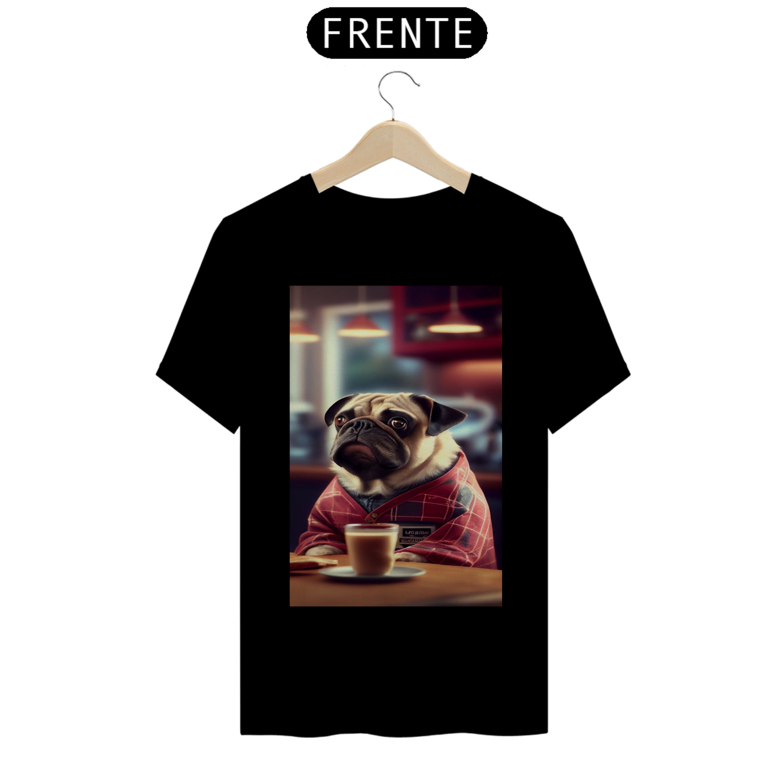 Camiseta Pug tomando Café