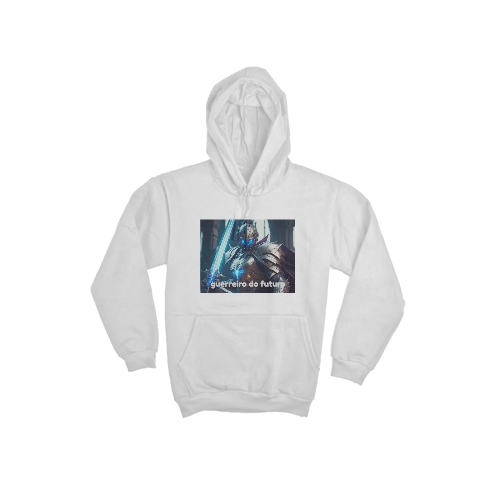 moletom masculino com estampa personalizada de um androide guerreiro do futuro que usa uma espada 
