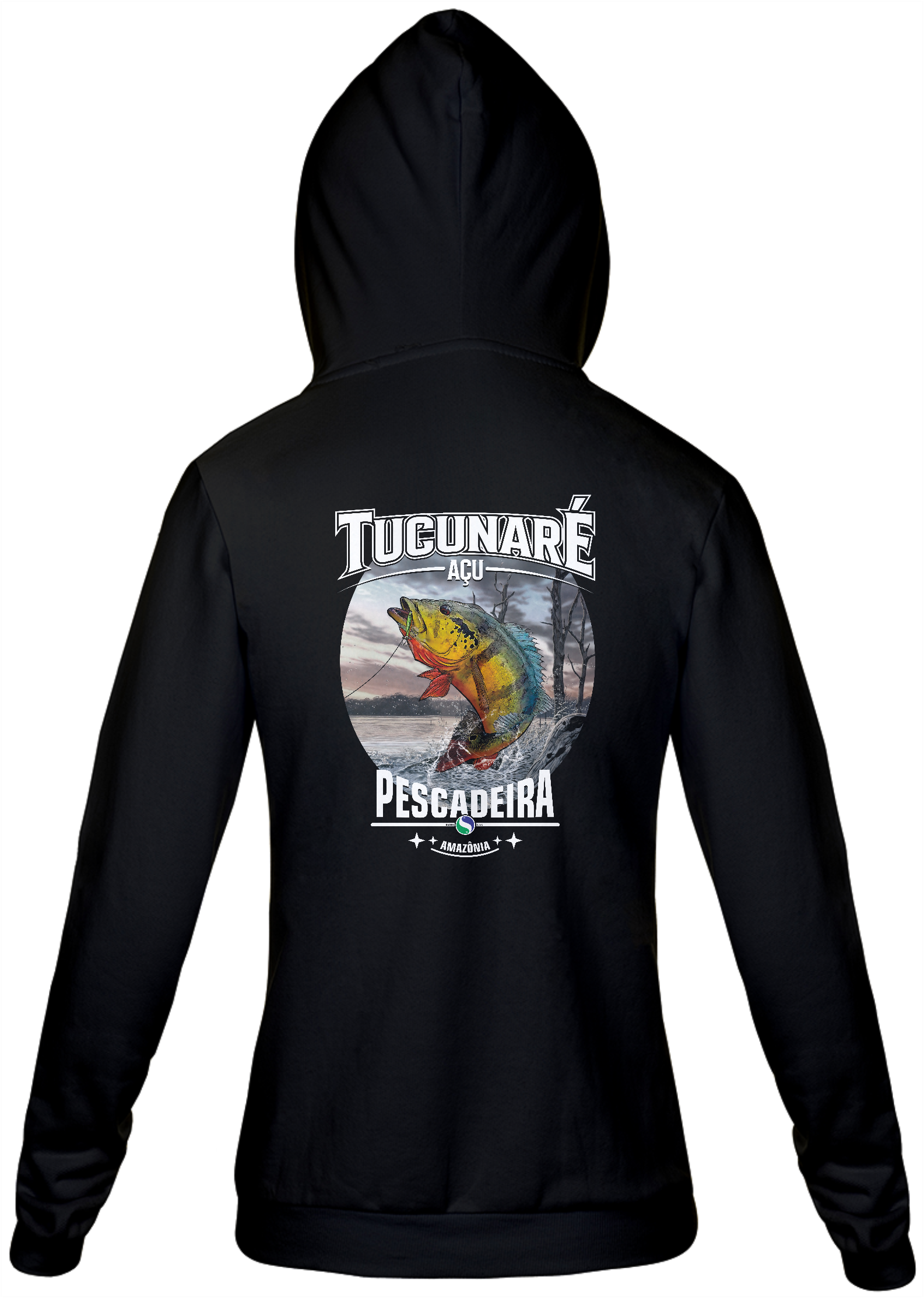 Moletom Preto Aberto Zíper Unissex - Tucunaré Açu