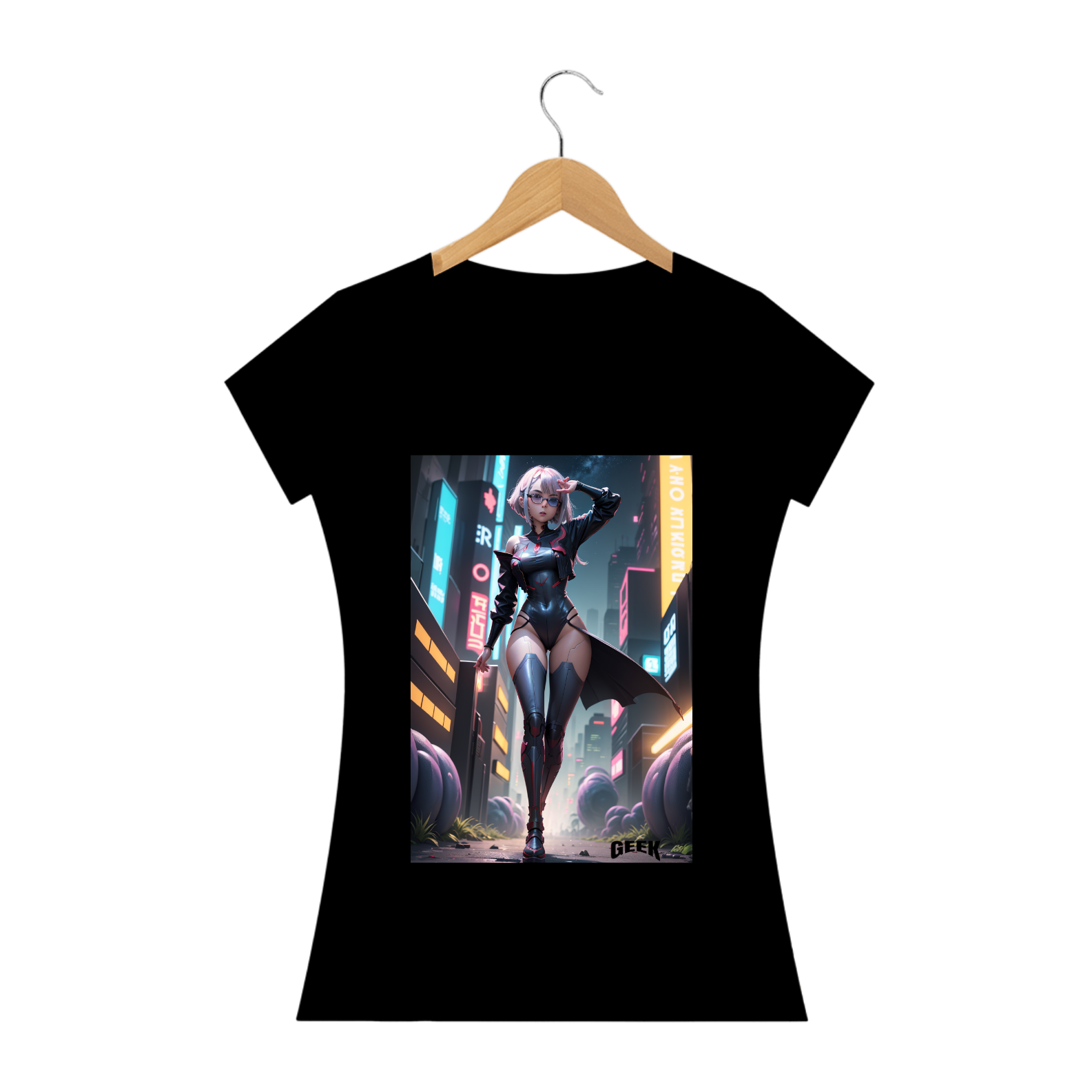 Estampa de Anime Cyberpunk com Toque Feminino - Futuro Geek na Moda