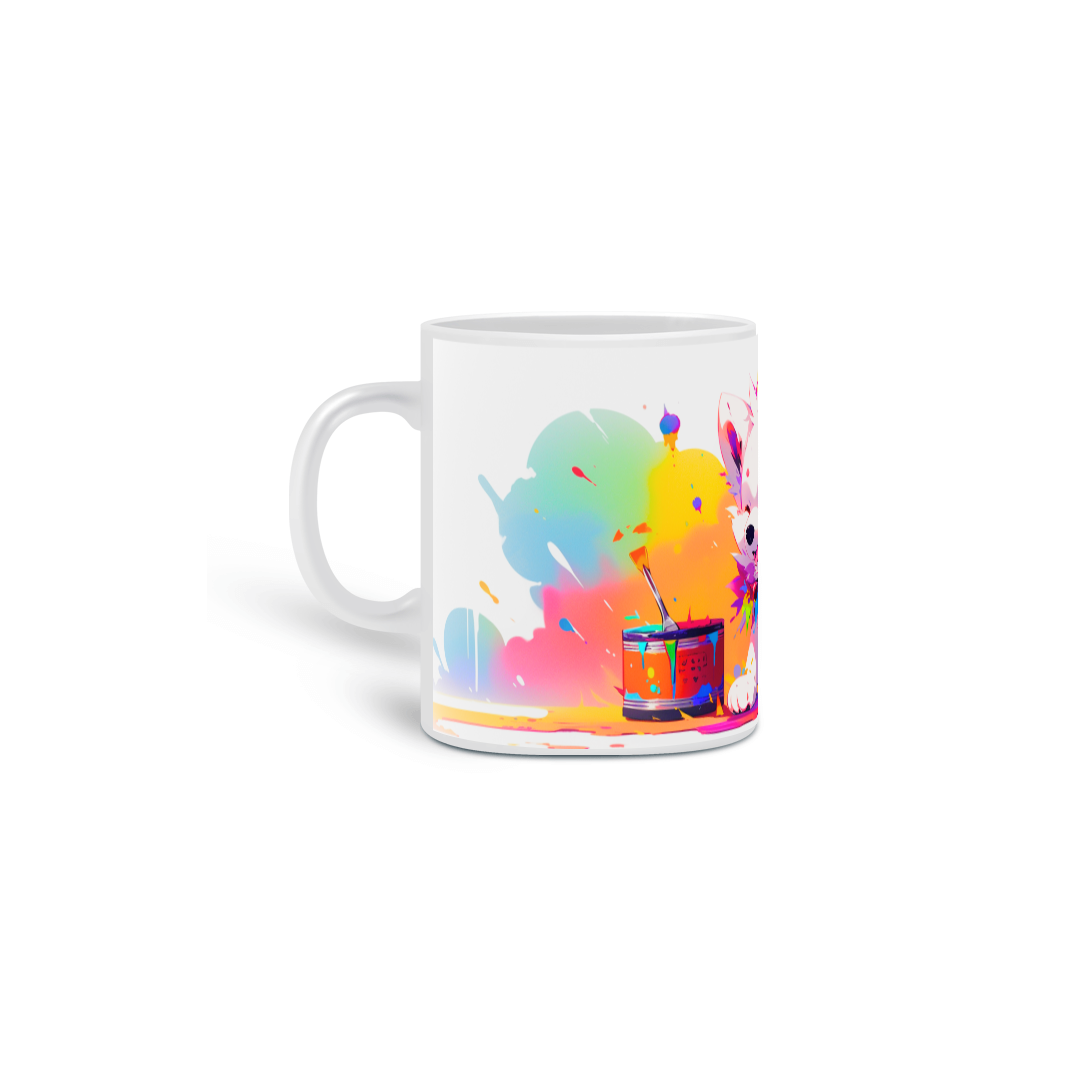 Caneca Colorida Cachorrinho Feliz em Tinta Arco-Íris