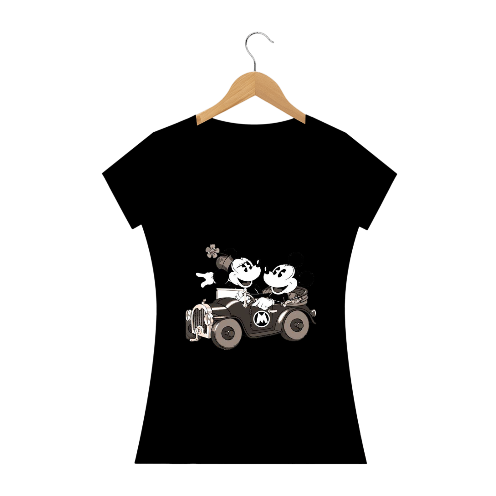 camisa feminina mickey e minnie classico preto e branco