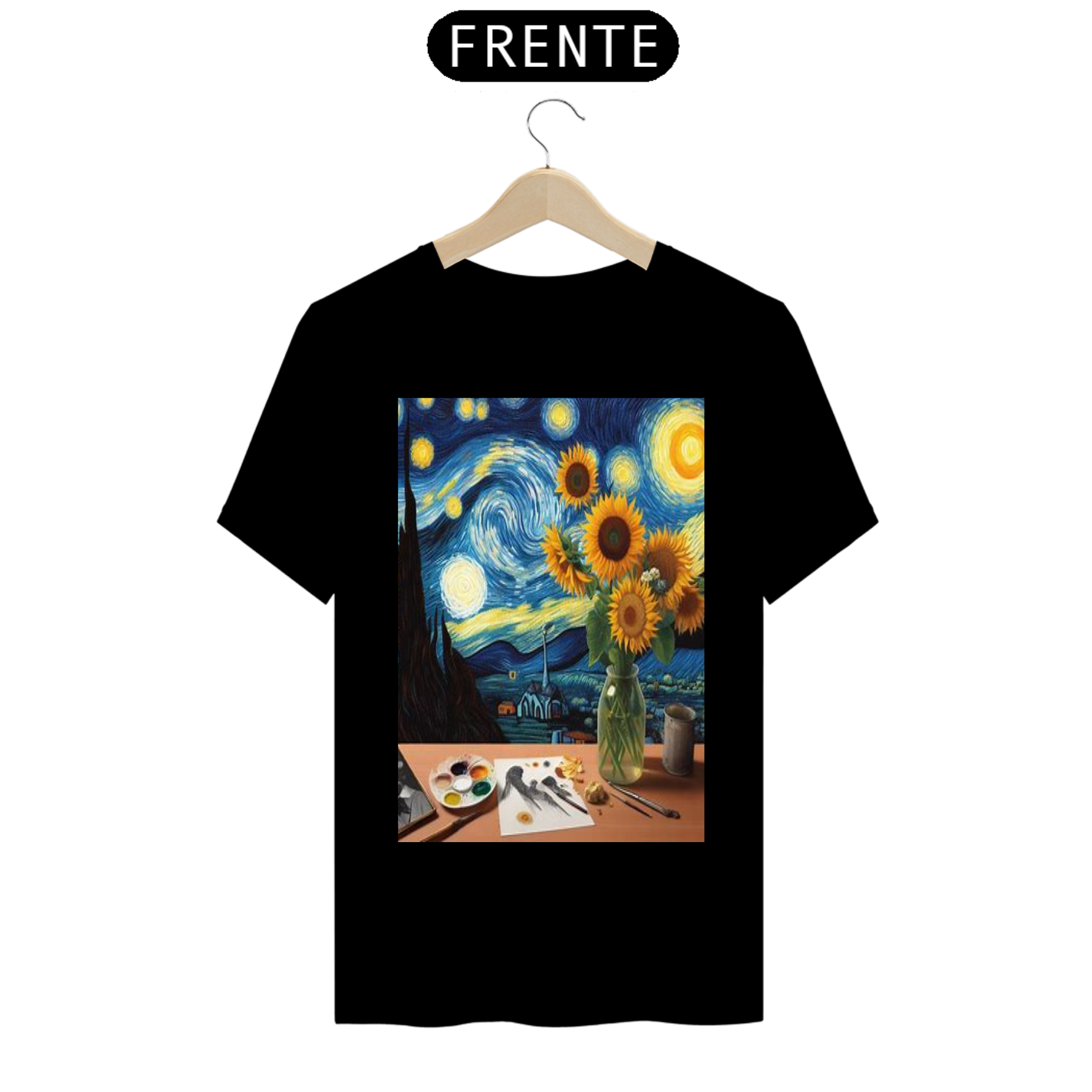 Nome do produto  camisa girassóis de van gogh e noite estrelada
