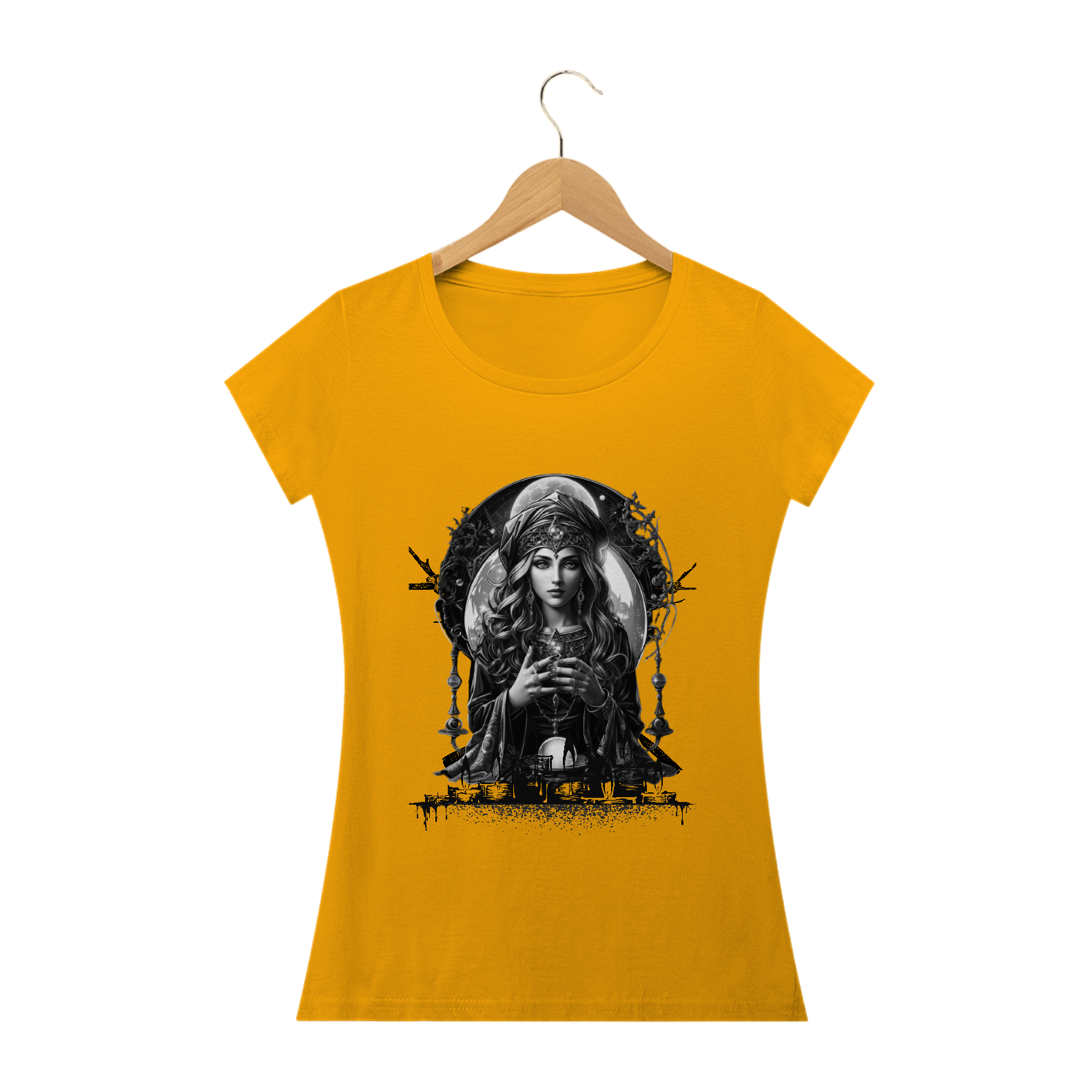 Camiseta fem Bruxa da lua (100 % algodão)