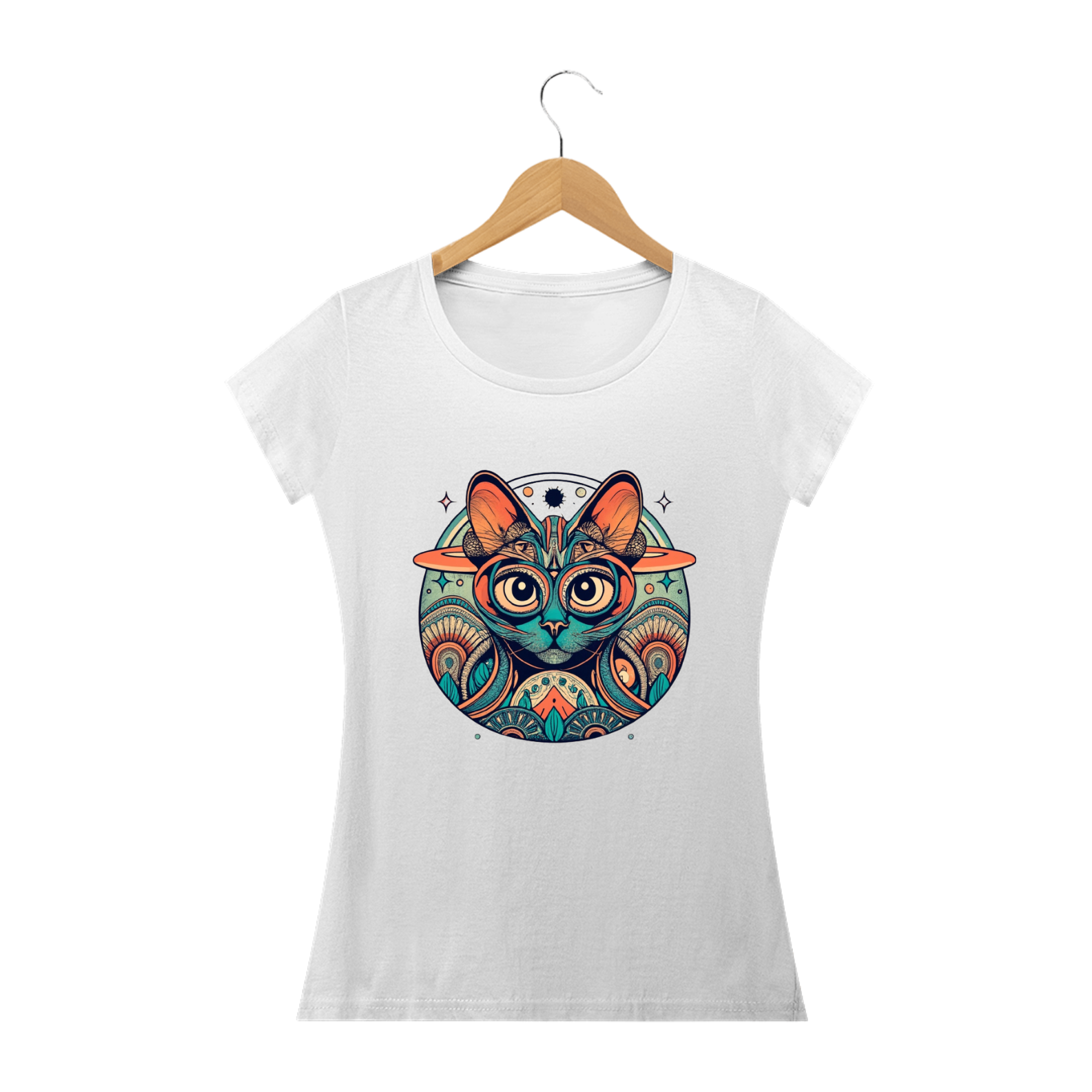 Camiseta Fem Esoteric Cat  (100% Algodão)