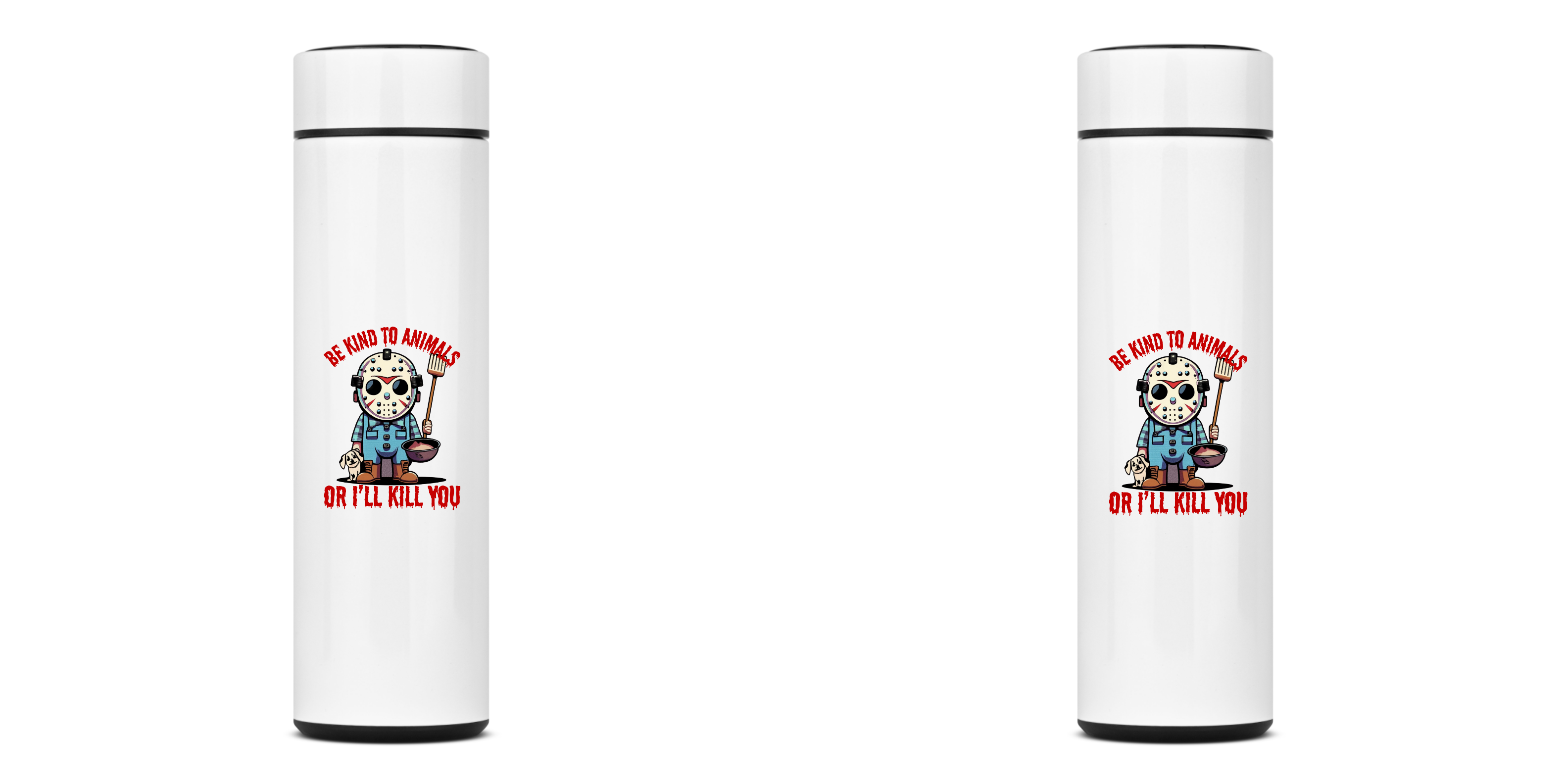 GARRAFA TÉRMICA DOG JASON BE KIND TO ANIMALS, AÇO INOXIDÁVEL 400ML FRENTE E VERSO 