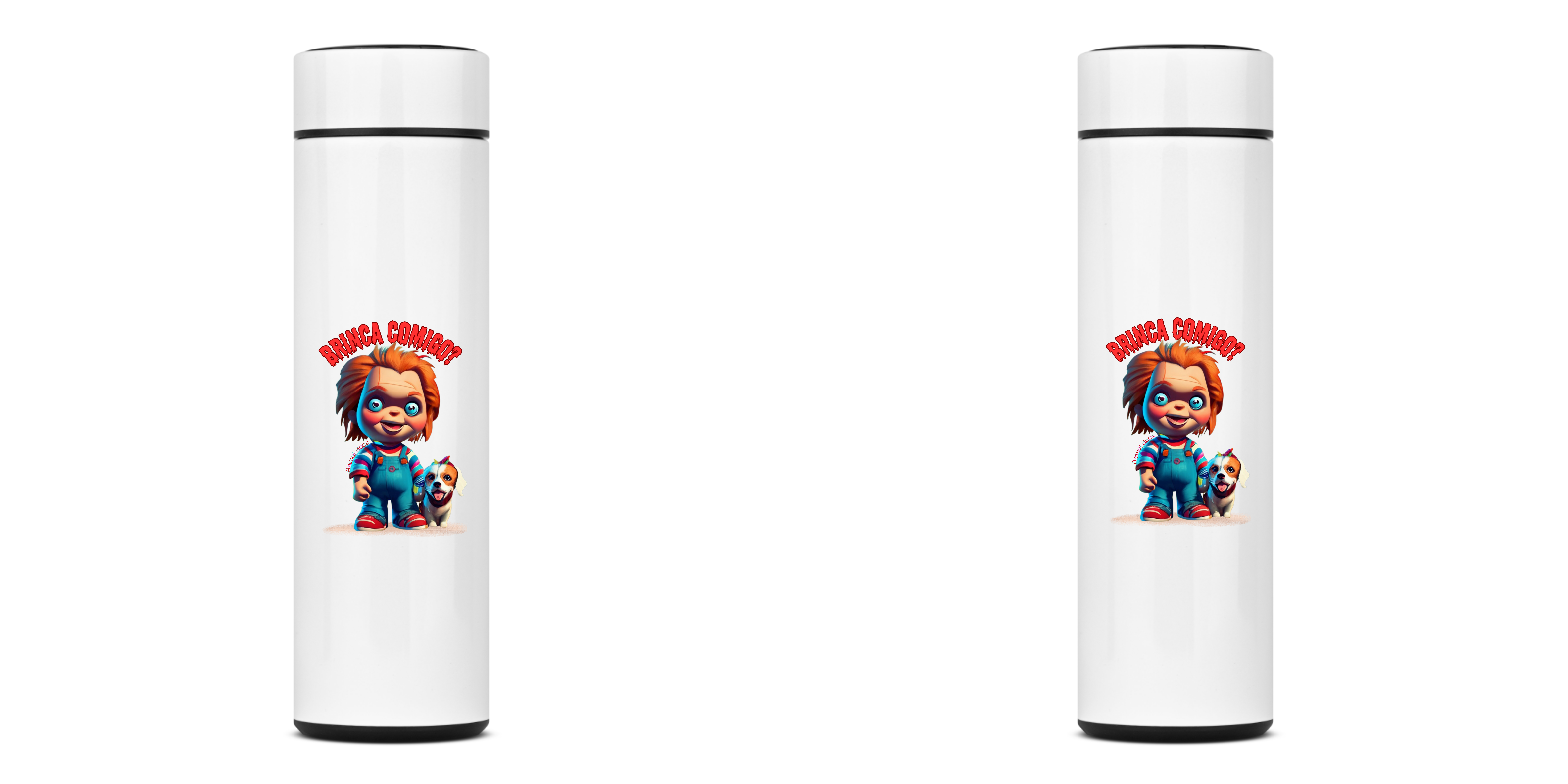 GARRAFA TÉRMICA DOG CHUCKY, AÇO INOXIDÁVEL 40OML, FRENTE E VERSO