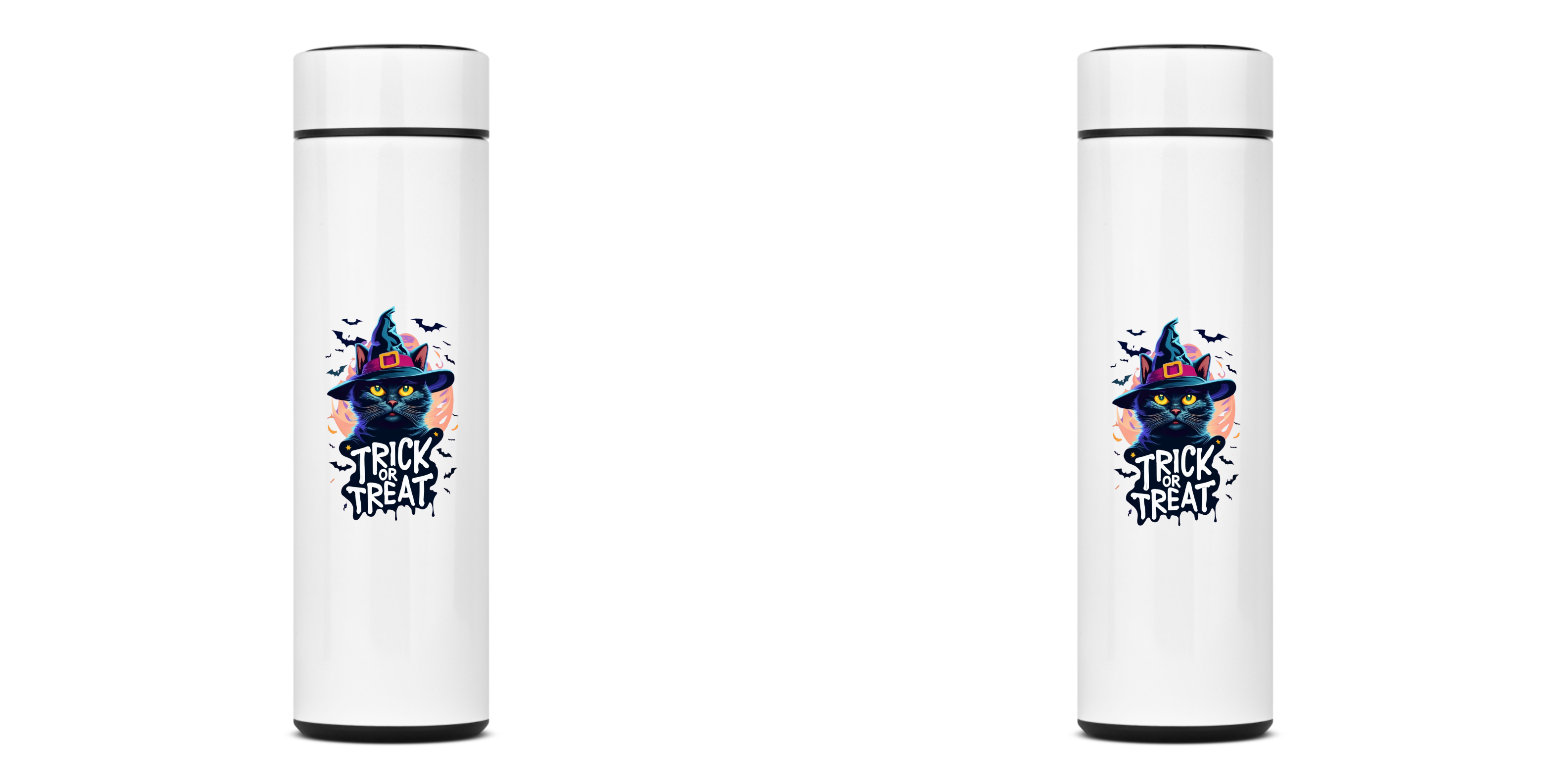 GARRAFA TÉRMICA CAT BRUXINHO TRICK OR TREAT, AÇO INOXIDÁVEL 40OML, FRENTE E VERSO