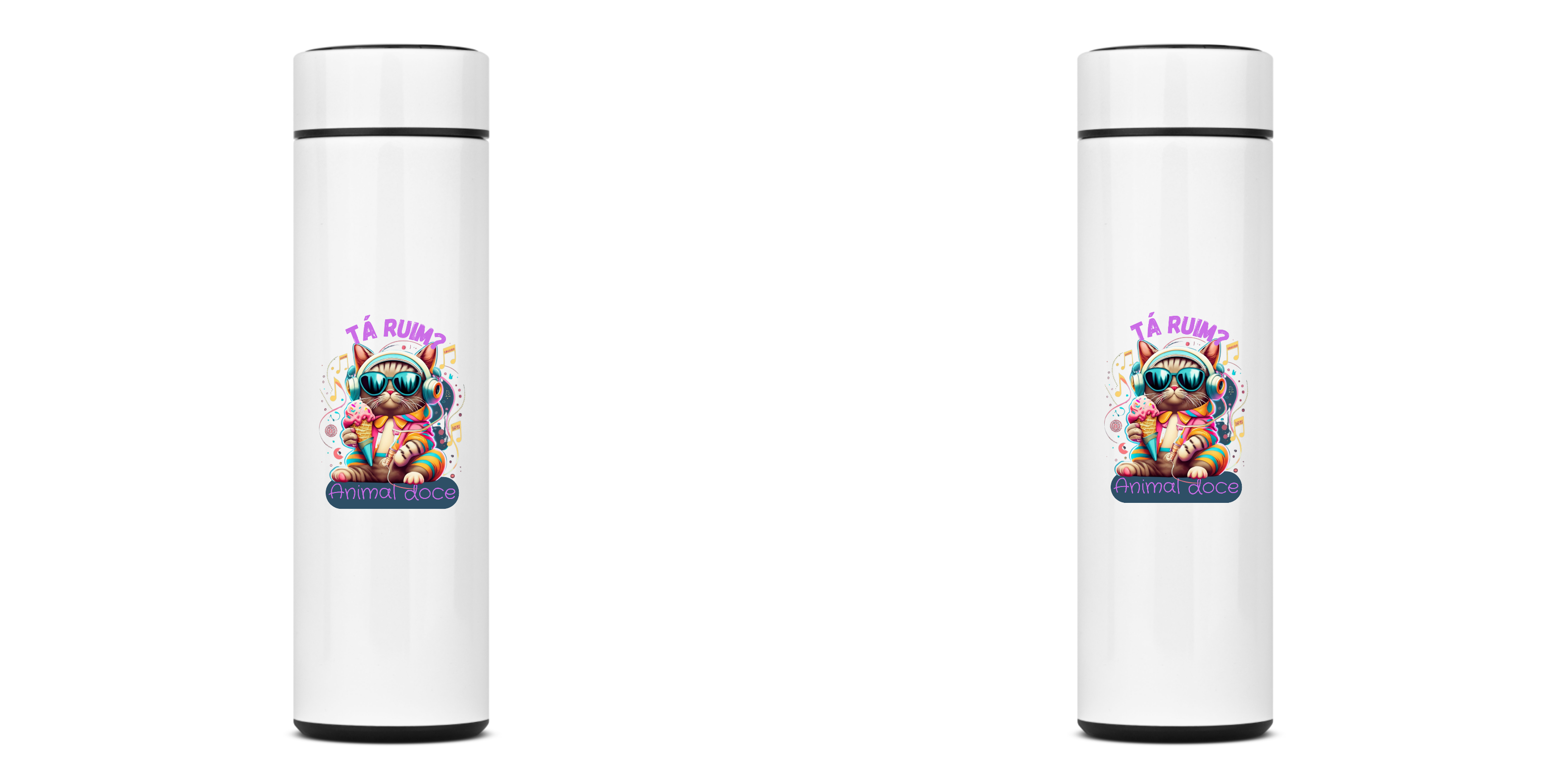 GARRAFA TÉRMICA CAT TÁ RUIM, AÇO INOXIDÁVEL 40OML, FRENTE E VERSO