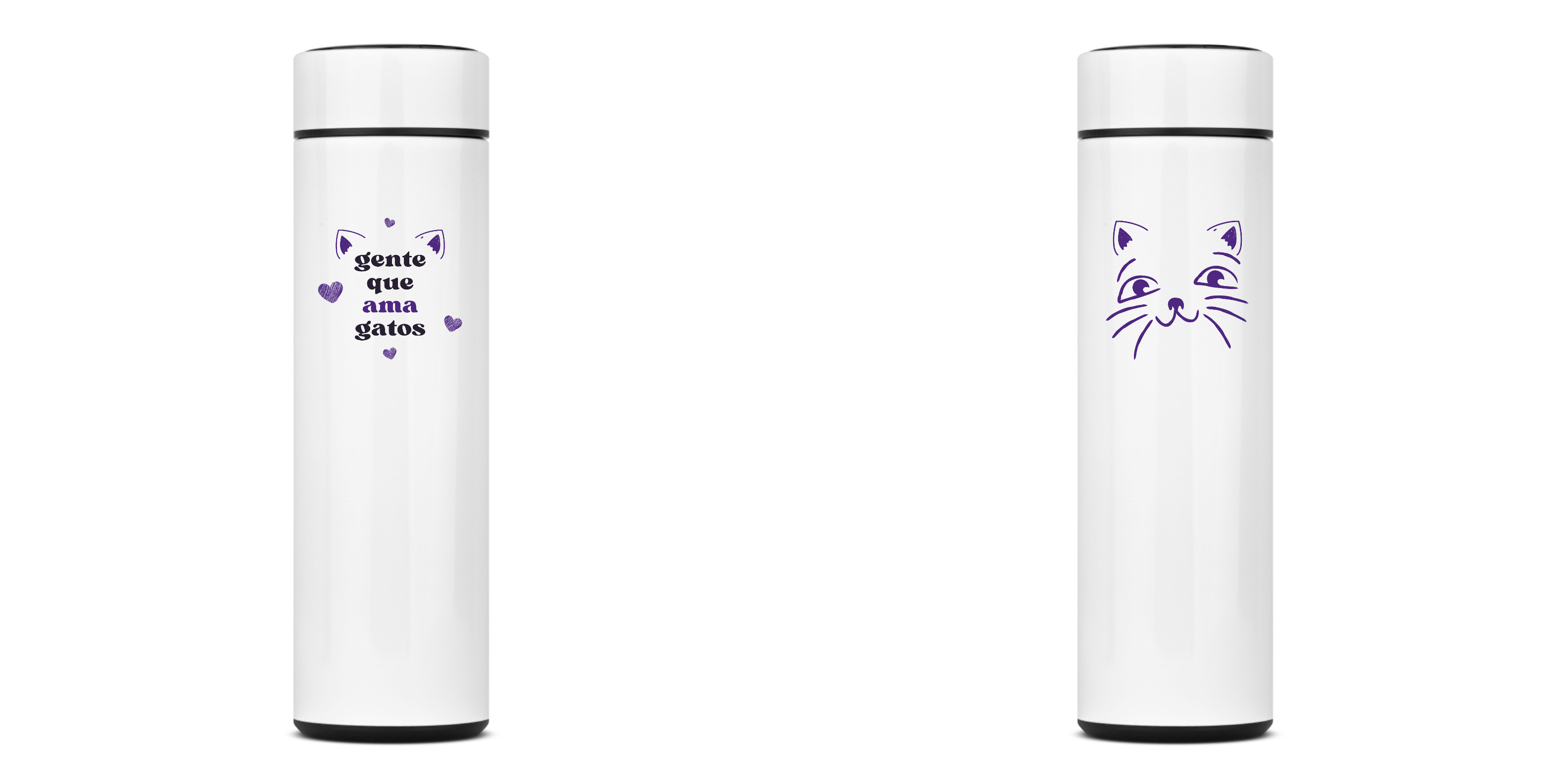 GARRAFA TÉRMICA CAT FRASE, AÇO INOXIDÁVEL 40OML, FRENTE E VERSO