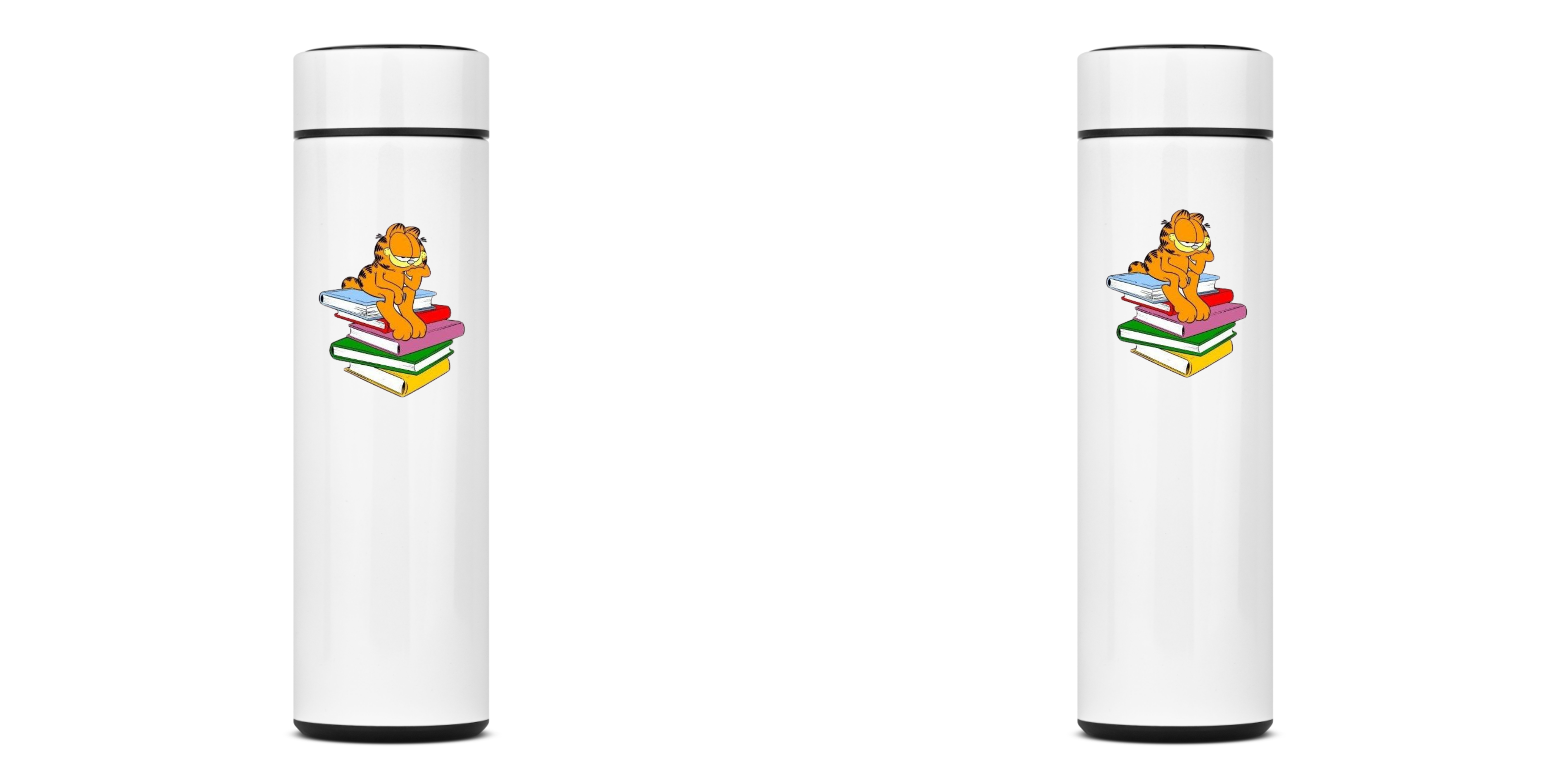 GARRAFA TÉRMICA CAT GARFIELD LIVROS, AÇO INOXIDÁVEL 40OML, FRENTE E VERSO