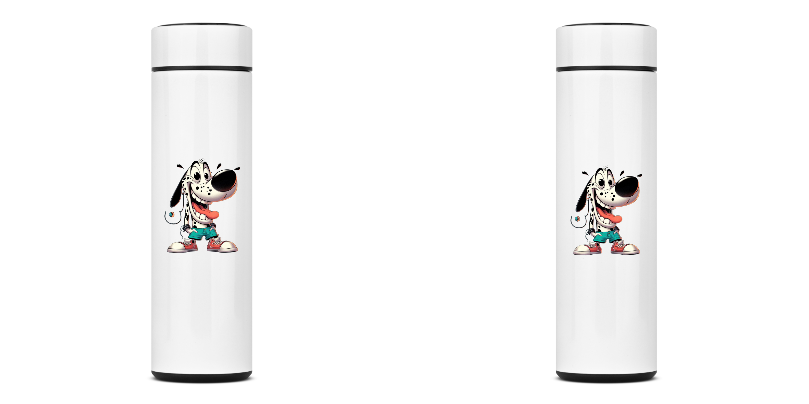 GARRAFA TÉRMICA DOG DALMATA, AÇO INOXIDÁVEL 40OML, FRENTE E VERSO