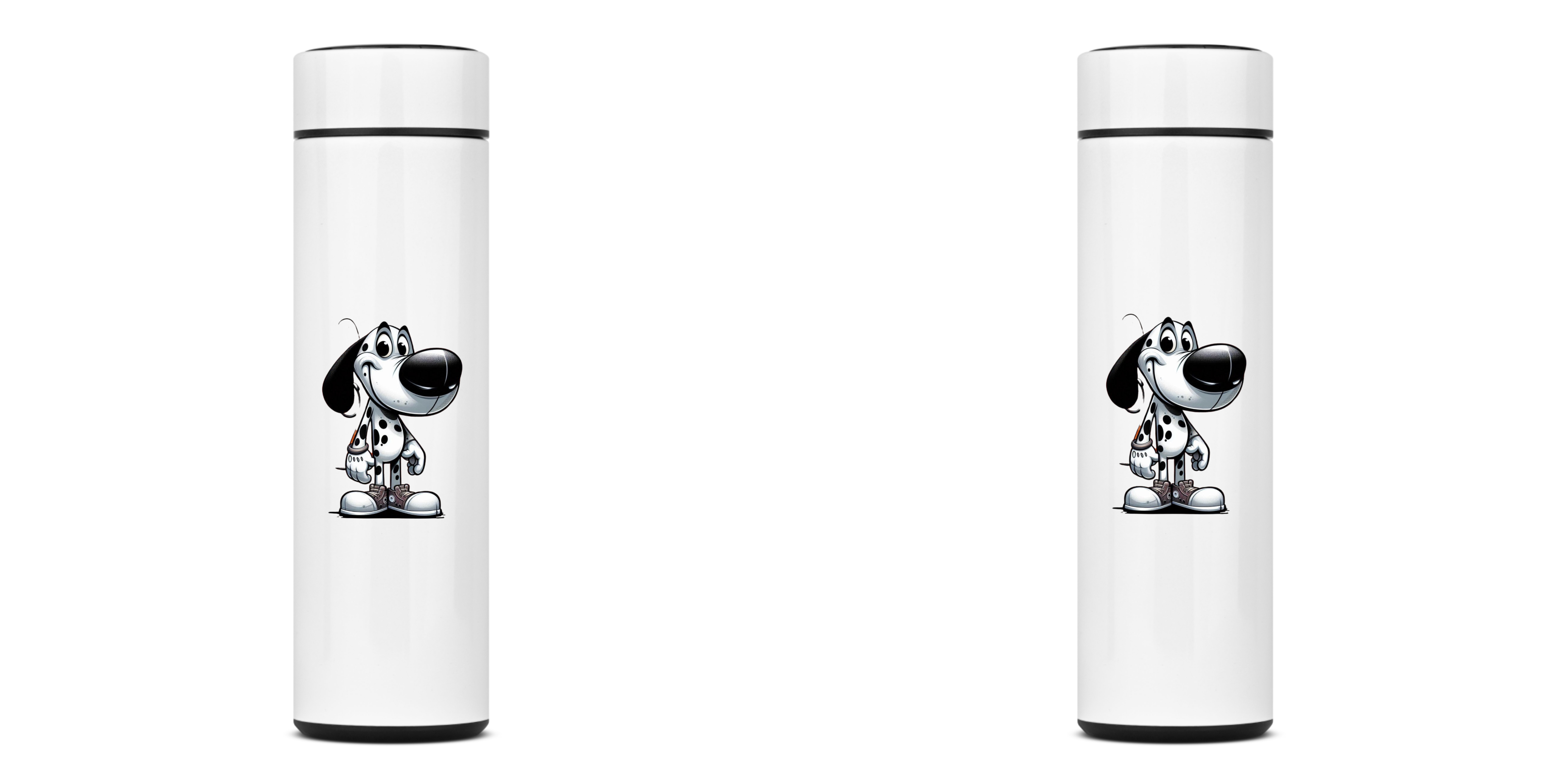 GARRAFA TÉRMICA DOG DÀLMATA, AÇO INOXIDÁVEL 40OML, FRENTE E VERSO