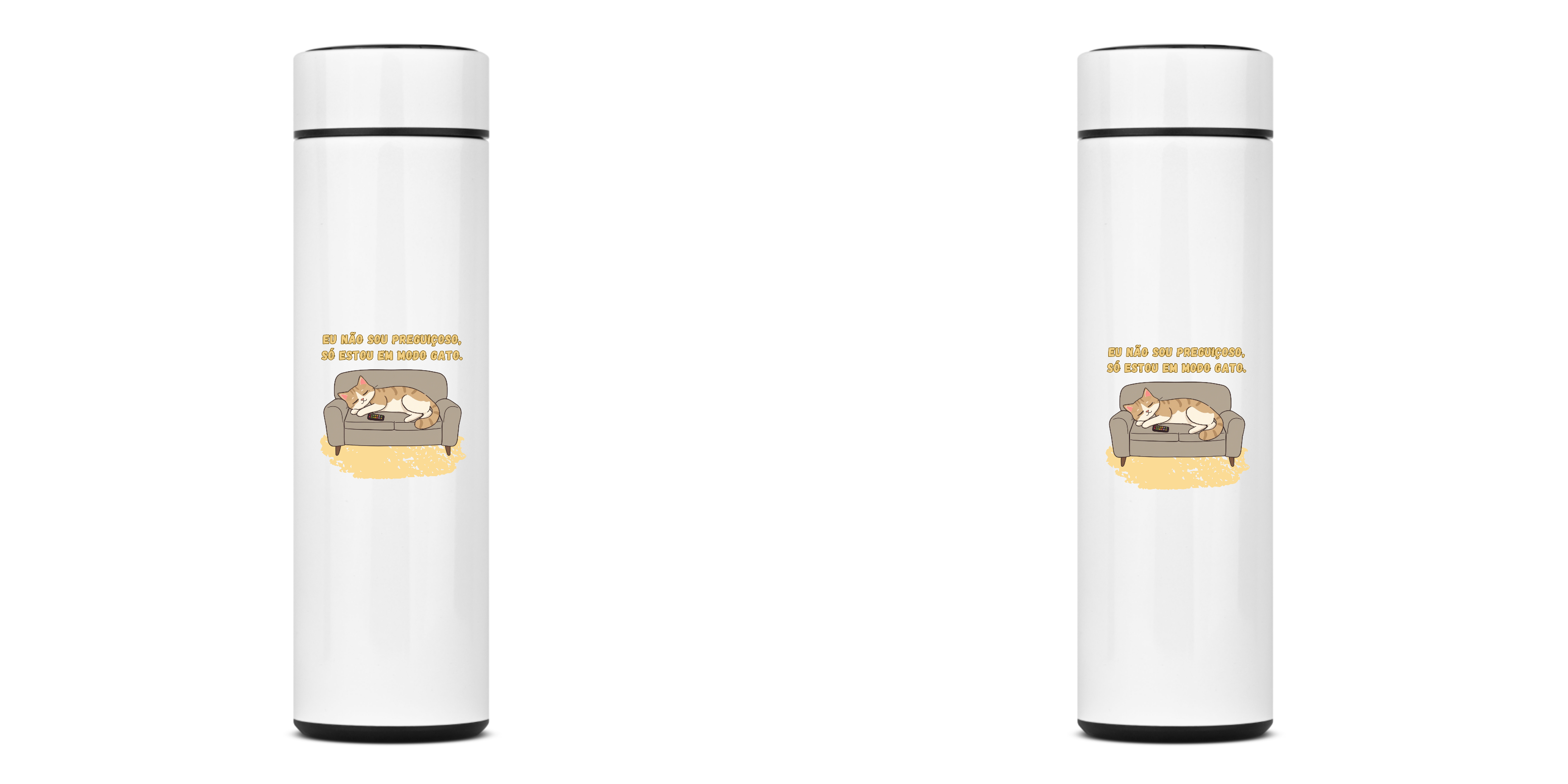 GARRAFA TÉRMICA CAT FRASE, AÇO INOXIDÁVEL 40OML, FRENTE E VERSO