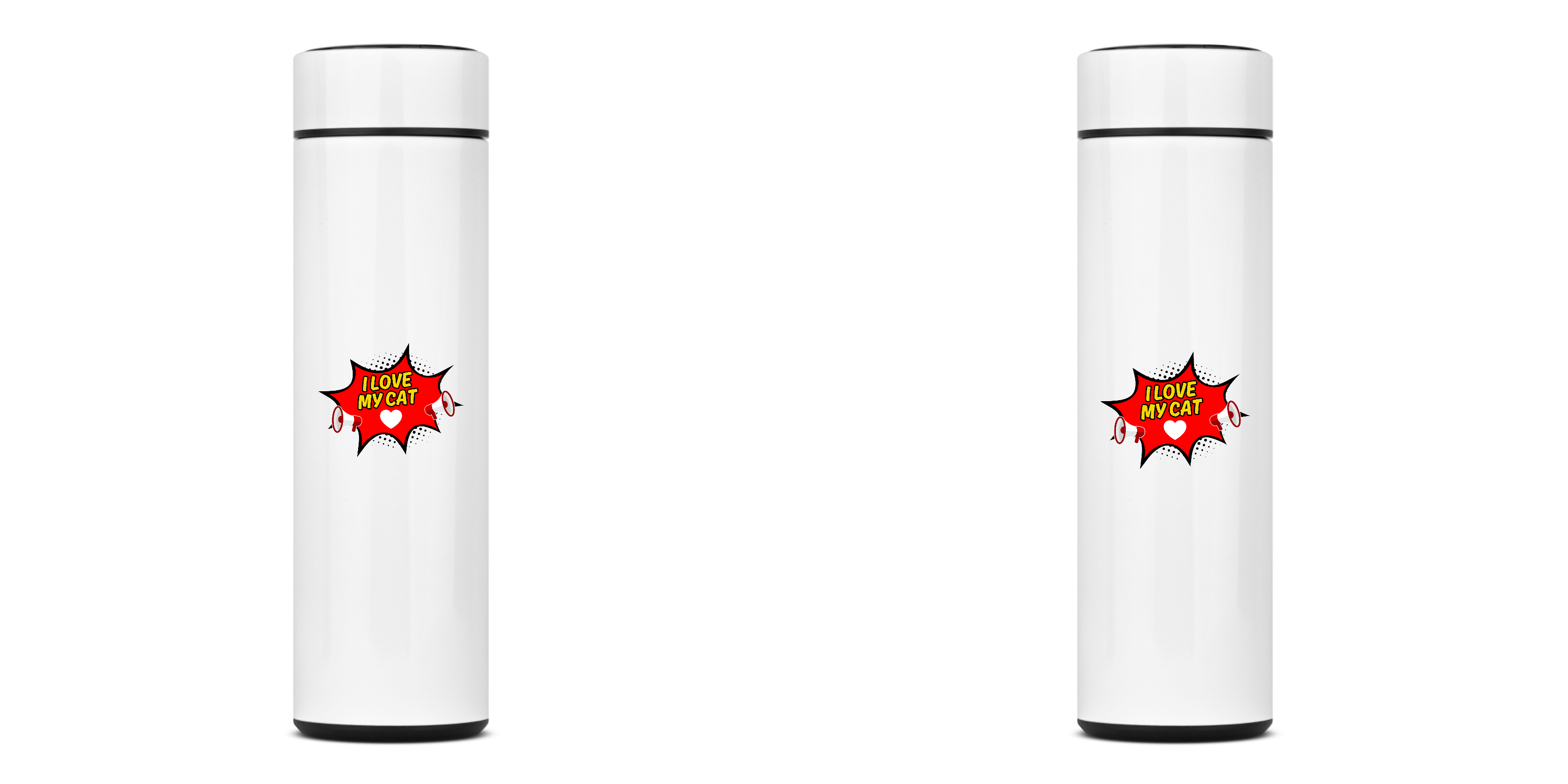 GARRAFA TÉRMICA CAT FRASE, AÇO INOXIDÁVEL 40OML, FRENTE E VERSO