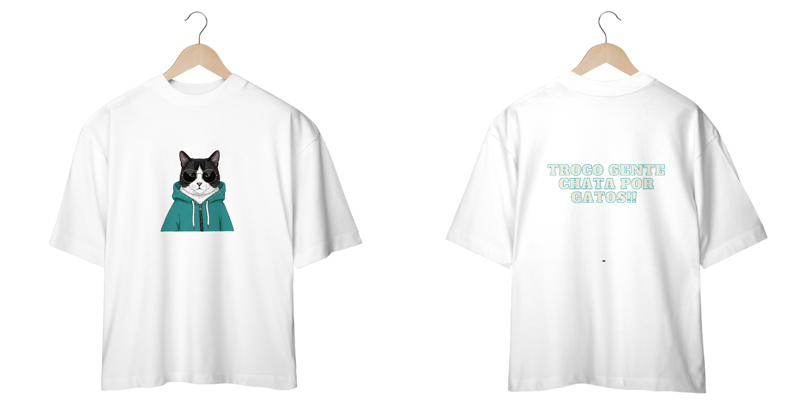 CAMISETA OVERSIZED FRENTE E VERSO, CAT FRASES