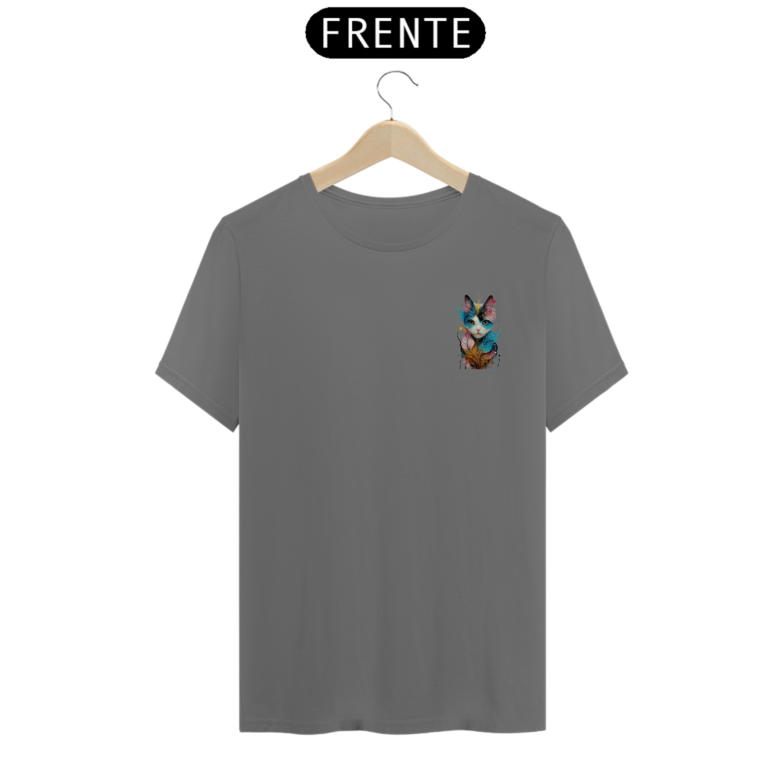 CAMISETA T-SHIRT ESTONADA MINIMALISTA, CAT POP ART