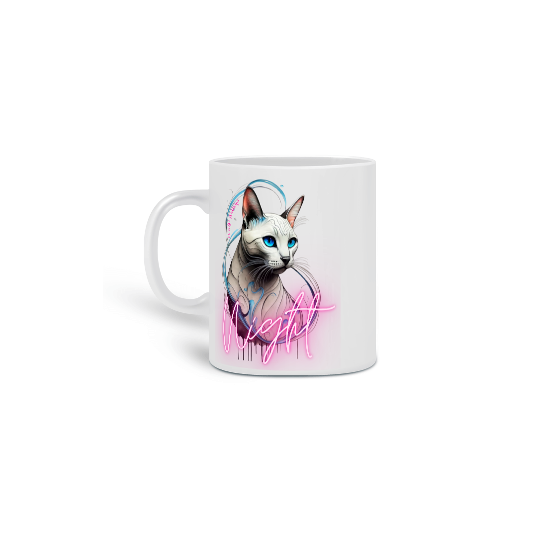 CANECA PERSONALIZADA CRIATIVA EM CERÂMICA 325ML 02 LADOS, CAT NIGHT 